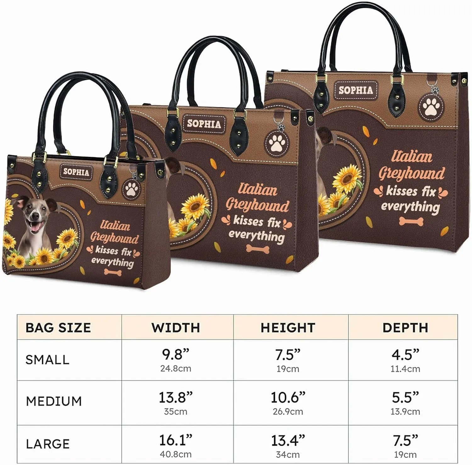 Personalized Italian Greyhound Dog Handbags, Custom Name Dog Leather Bags, Purses, Shoulder Bag, Gift For Dog Mom Dog Lover