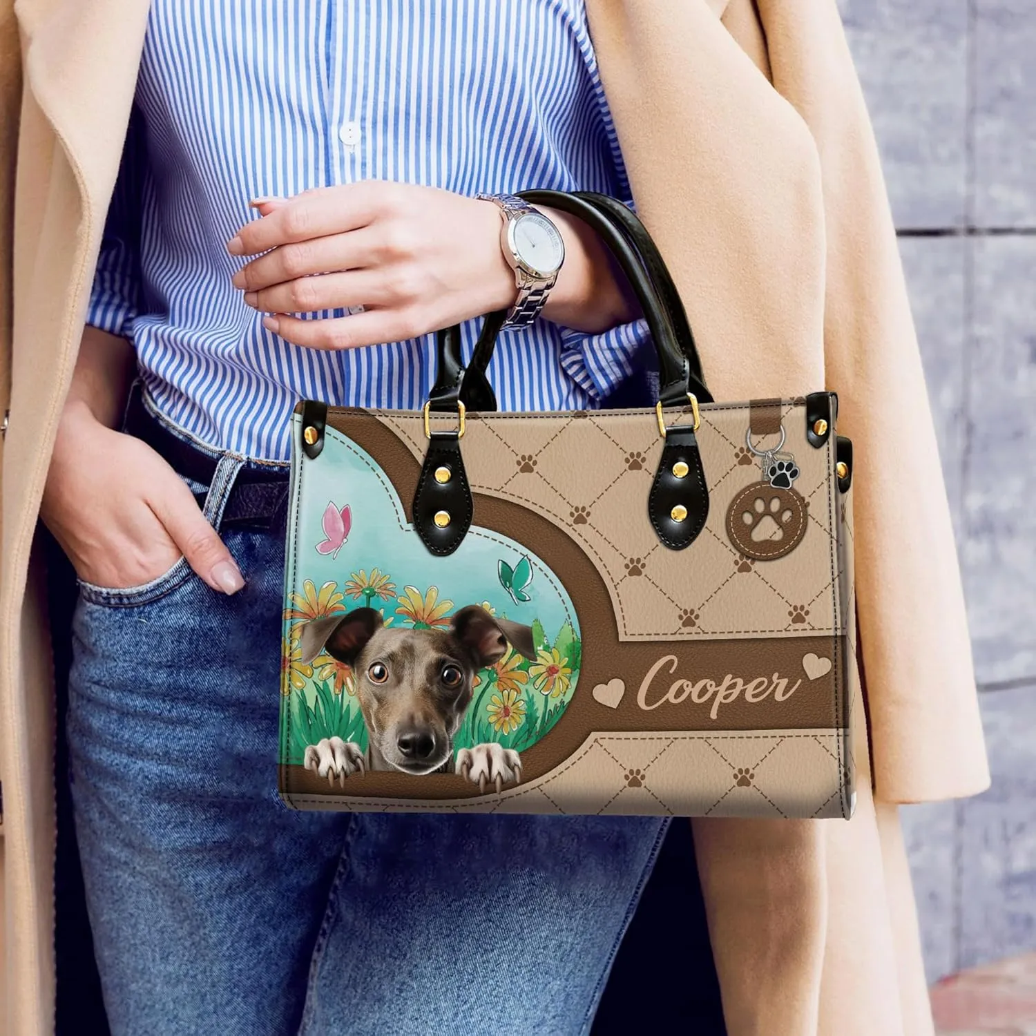 Personalized Italian Greyhound Dog Handbags, Custom Name Dog Leather Bags, Purses, Shoulder Bag, Gift For Dog Mom Dog Lover