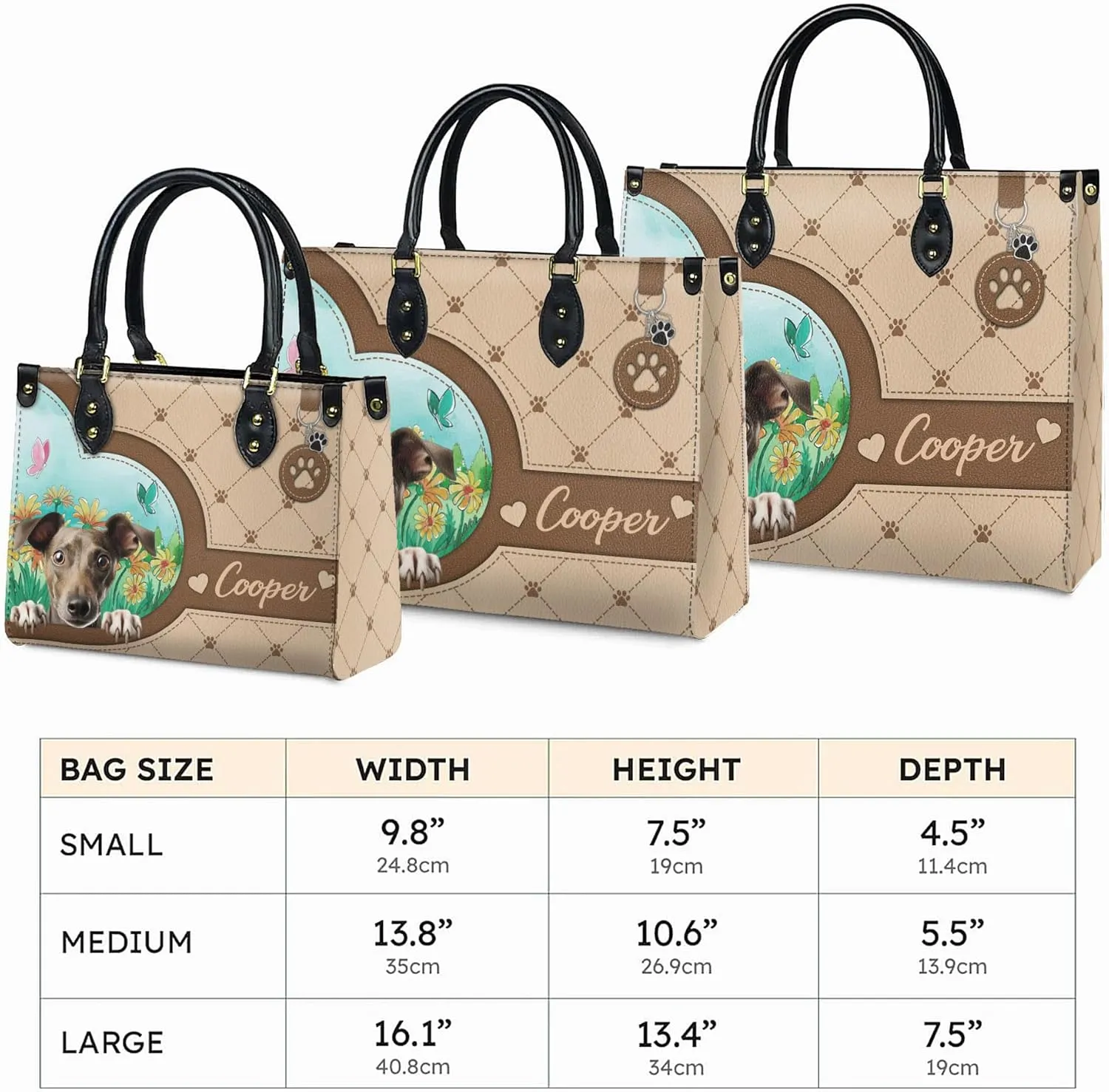 Personalized Italian Greyhound Dog Handbags, Custom Name Dog Leather Bags, Purses, Shoulder Bag, Gift For Dog Mom Dog Lover