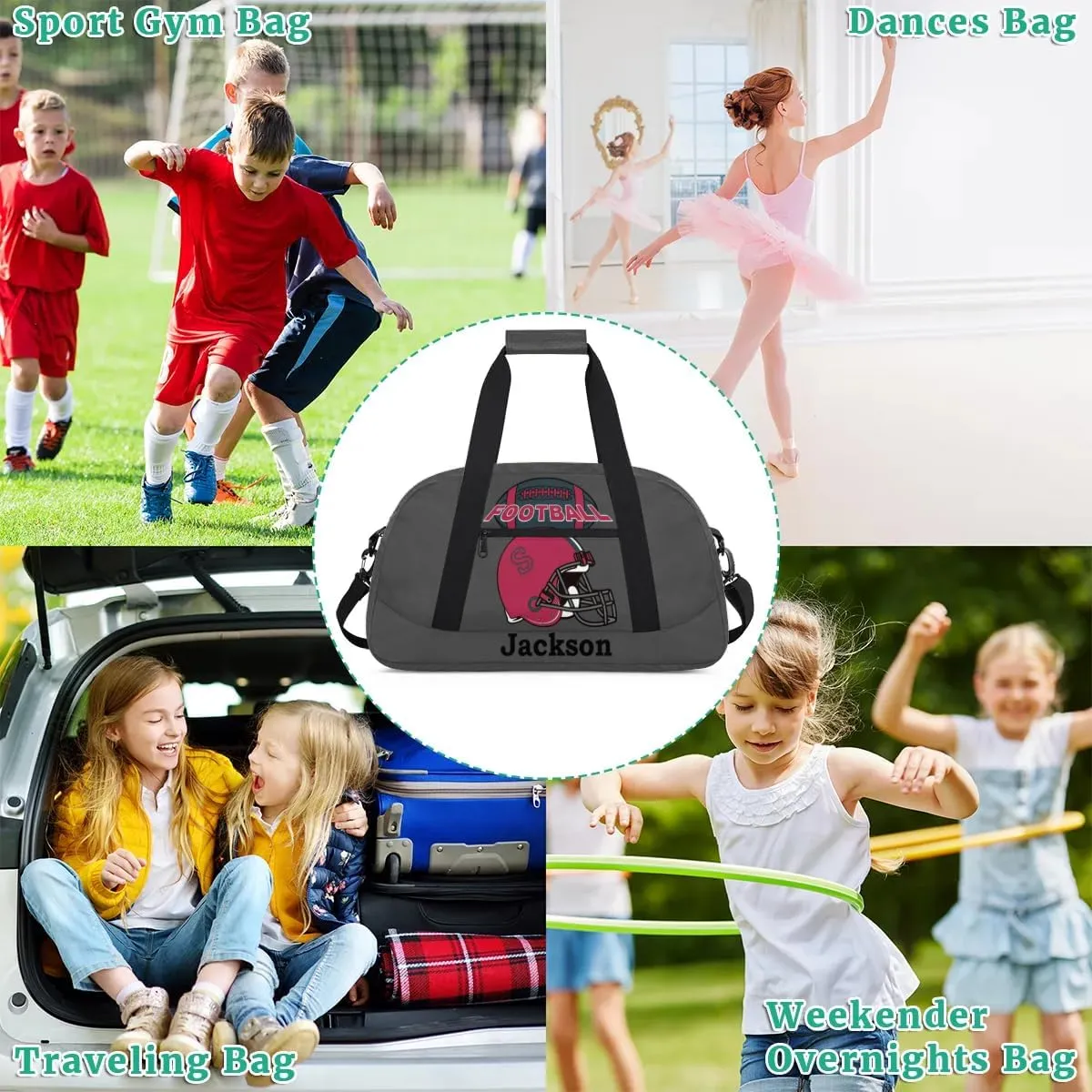 Personalized Kids Gym Bag, Custom Sport Duffel Bag for Boys - Overnight Weekender Bag Carry on Tote for Airplane Swim Travel - Dim Gray