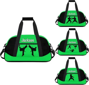 Personalized Kids Gym Bag, Custom Sport Duffel Bag for Boys - Overnight Weekender Bag Carry on Tote for Airplane Swim Travel - Taekwondo Green