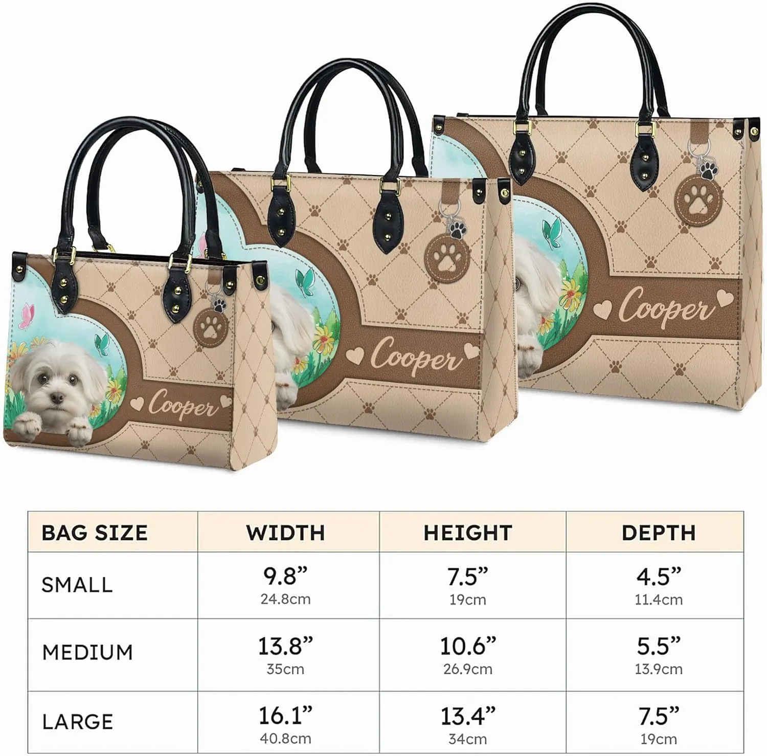 Personalized Maltese Dog Handbags, Custom Name Dog Leather Bags, Purses, Shoulder Bag, Gift For Dog Mom Dog Lover