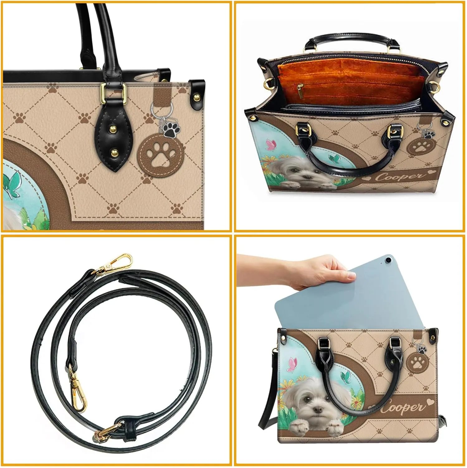 Personalized Maltese Dog Handbags, Custom Name Dog Leather Bags, Purses, Shoulder Bag, Gift For Dog Mom Dog Lover