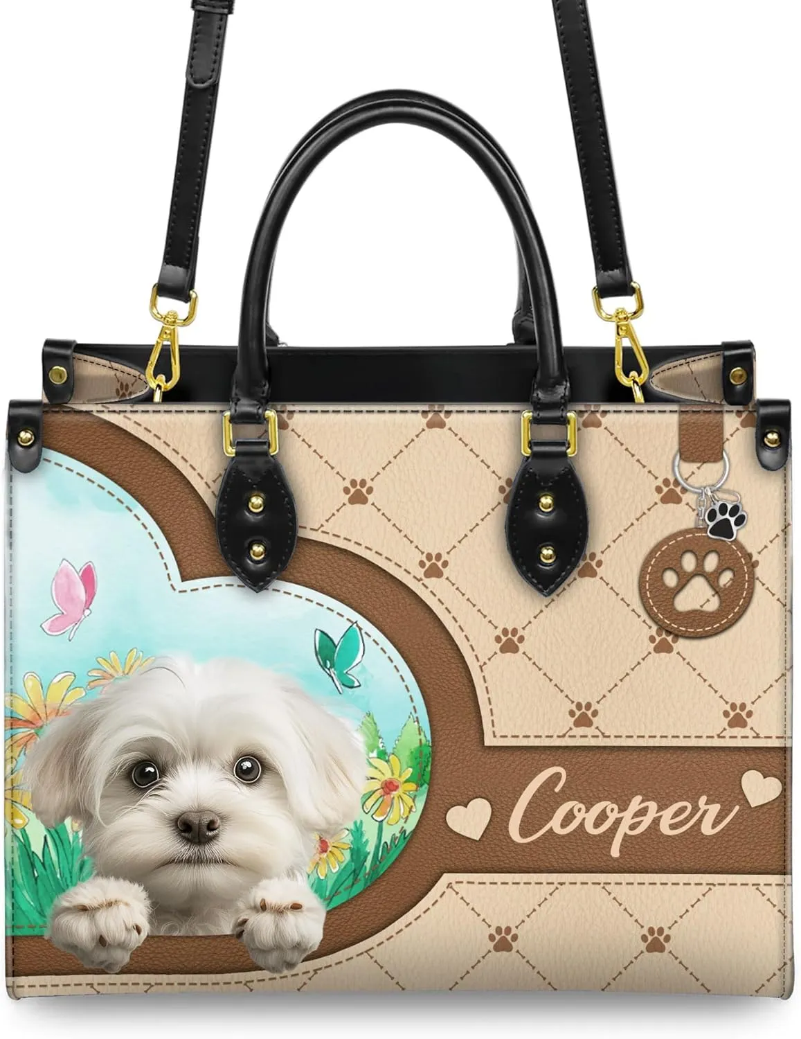 Personalized Maltese Dog Handbags, Custom Name Dog Leather Bags, Purses, Shoulder Bag, Gift For Dog Mom Dog Lover