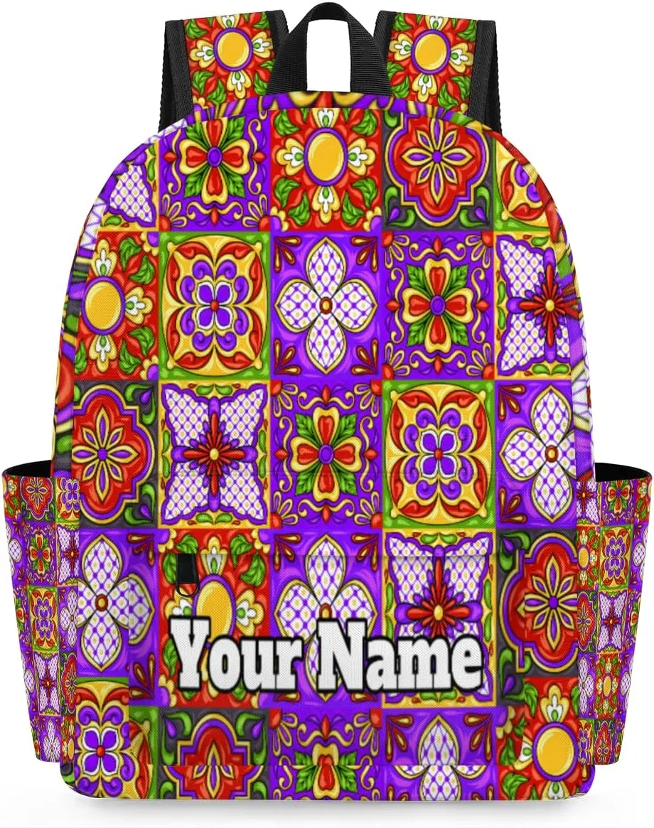 Personalized Mexican Talavera Preschool Toddler Backpack for Boys Girls Custom Kids Name Small Bookbags Kindergarten Elementary Backpack, Vintage Flower