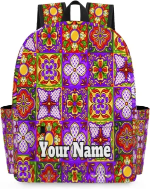 Personalized Mexican Talavera Preschool Toddler Backpack for Boys Girls Custom Kids Name Small Bookbags Kindergarten Elementary Backpack, Vintage Flower