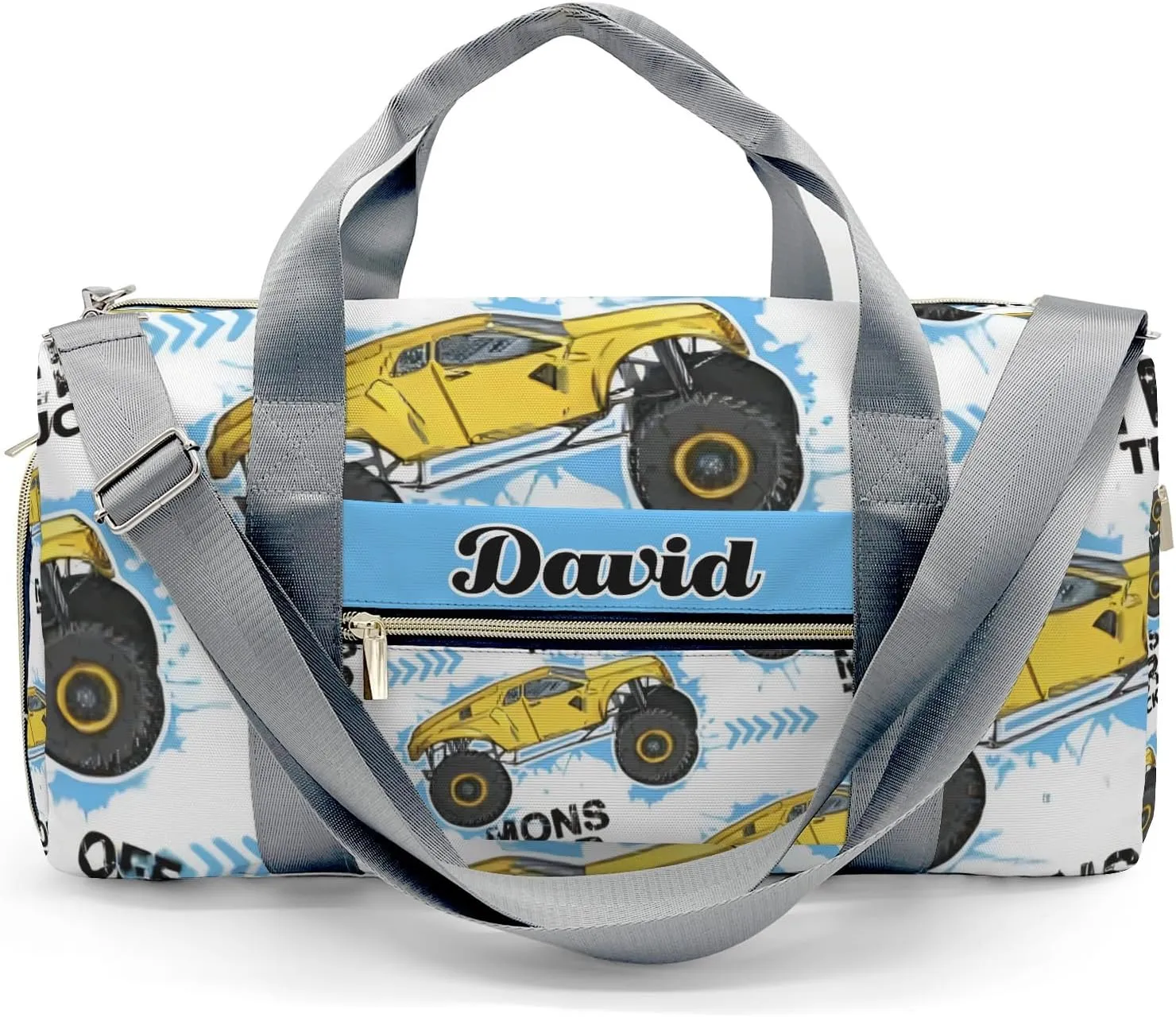 Personalized Monster Truck Yellow Dance Bag Girls Yoga Bag Dance Bag With Name,Patch Travel Duffel Bag Women Cheerleader Bag Sport Duffle Bag for Gym Ballet