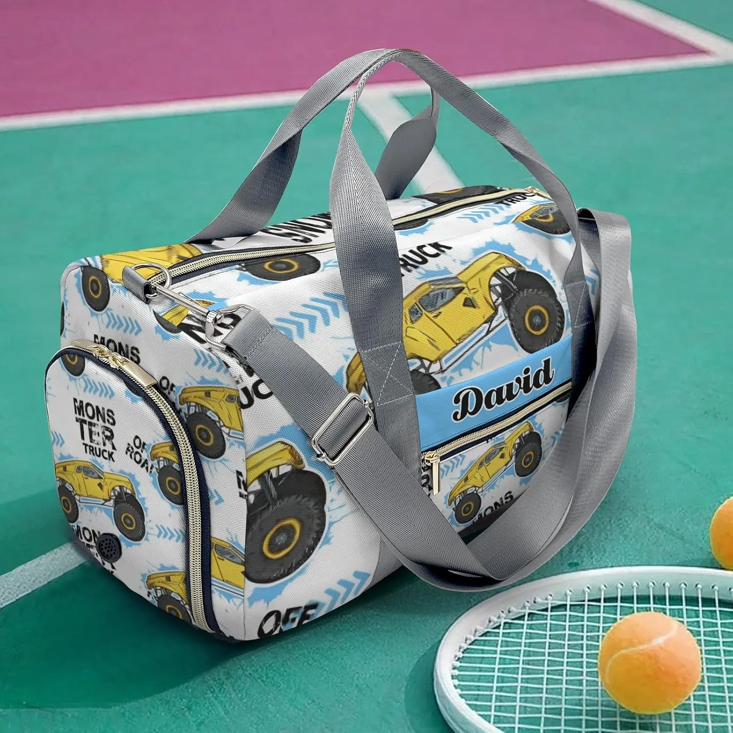 Personalized Monster Truck Yellow Dance Bag Girls Yoga Bag Dance Bag With Name,Patch Travel Duffel Bag Women Cheerleader Bag Sport Duffle Bag for Gym Ballet