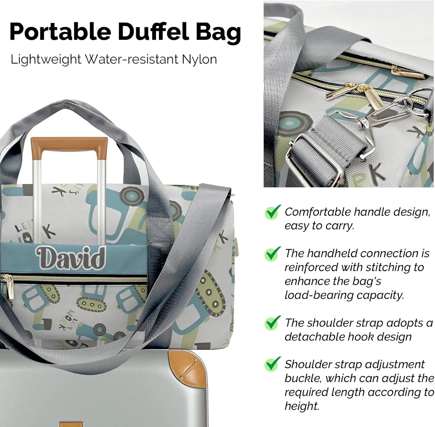 Personalized MultiFunction Cartoon Work Bulldozer Truck Sport Dance Bag,Custom Duffle Bag Gym Bag Customized Travel Duffel Bag with Name or Text