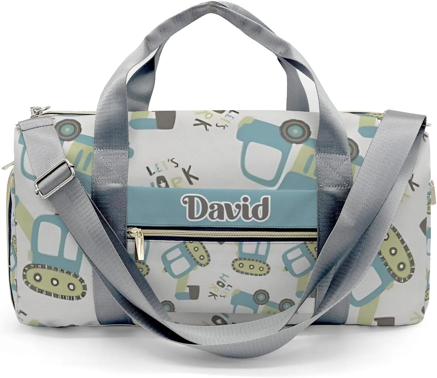 Personalized MultiFunction Cartoon Work Bulldozer Truck Sport Dance Bag,Custom Duffle Bag Gym Bag Customized Travel Duffel Bag with Name or Text