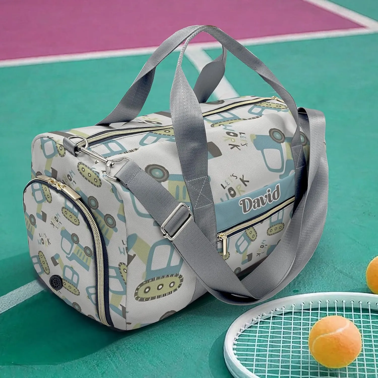 Personalized MultiFunction Cartoon Work Bulldozer Truck Sport Dance Bag,Custom Duffle Bag Gym Bag Customized Travel Duffel Bag with Name or Text