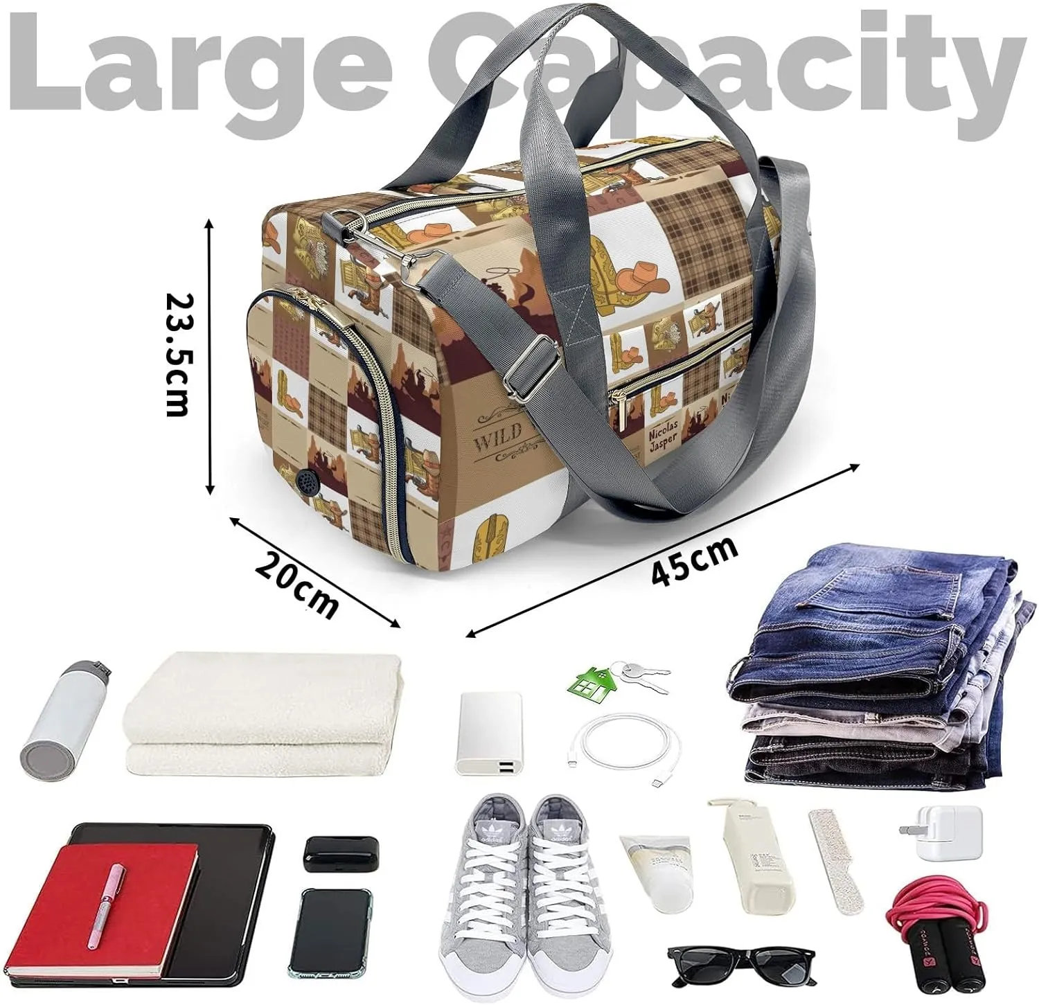 Personalized MultiFunction Cowboy Western Life Sport Dance Bag,Custom Duffle Bag Gym Bag Customized Travel Duffel Bag with Name or Text