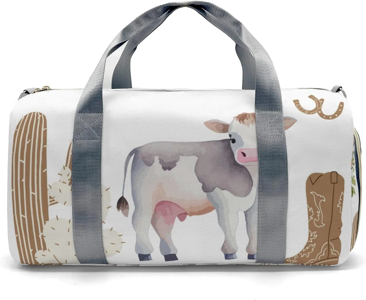 Personalized MultiFunction Flower West Cactus Cowboy Cow Sport Dance Bag,Custom Duffle Bag Gym Bag Customized Travel Duffel Bag with Name or Text