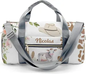 Personalized MultiFunction Flower West Cactus Cowboy Cow Sport Dance Bag,Custom Duffle Bag Gym Bag Customized Travel Duffel Bag with Name or Text