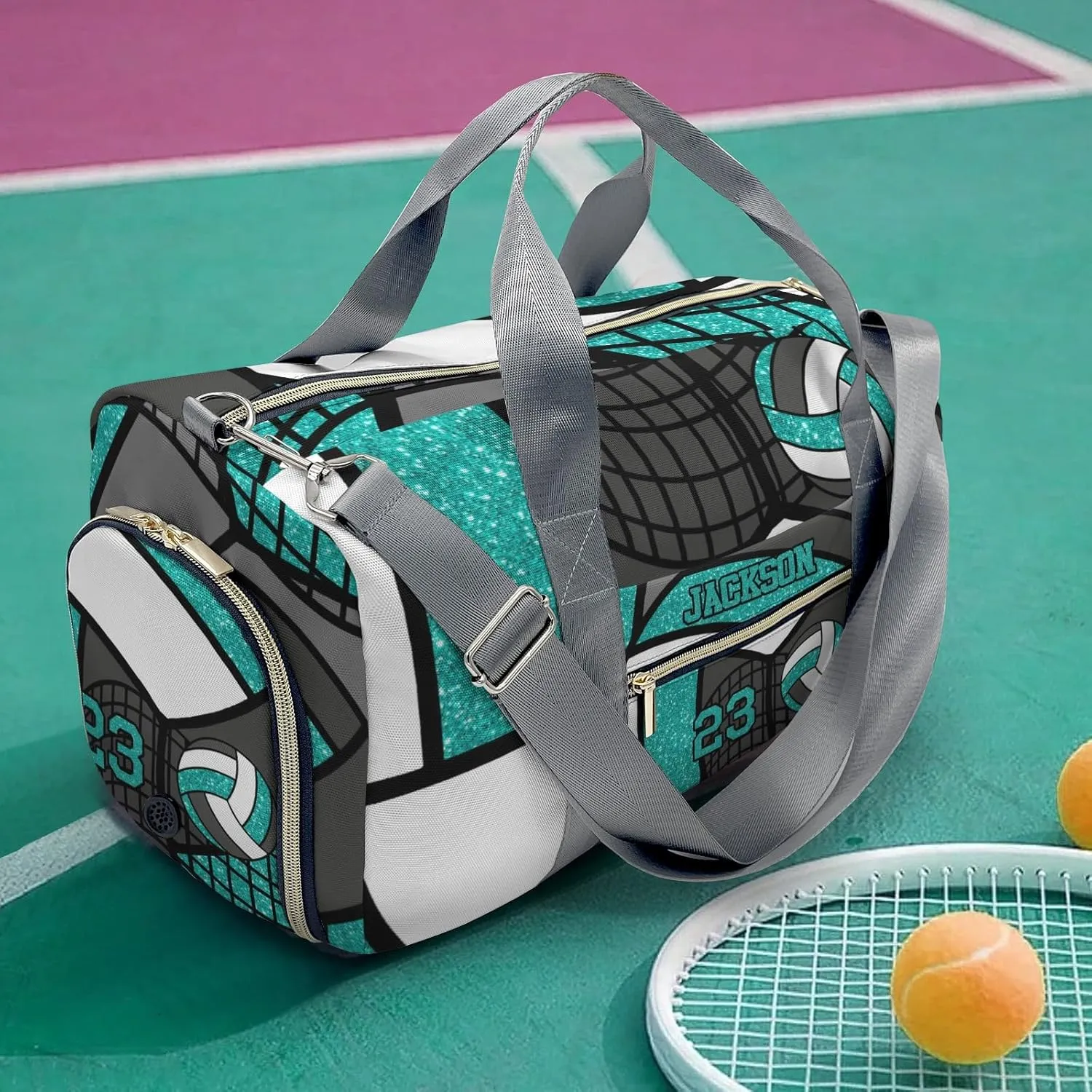Personalized MultiFunction Gym Volleyball Player Turquoise Number Sport Dance Bag,Custom Duffle Bag Gym Bag Customized Travel Duffel Bag with Name or Text