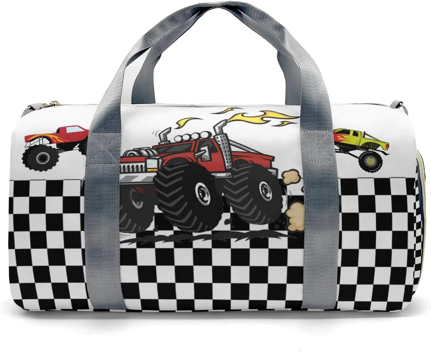 Personalized MultiFunction Monster Truck Check Kids Duffel Swim Bag for Boys,Customized Swim Duffle Bag for Boys Man Kids Gifts