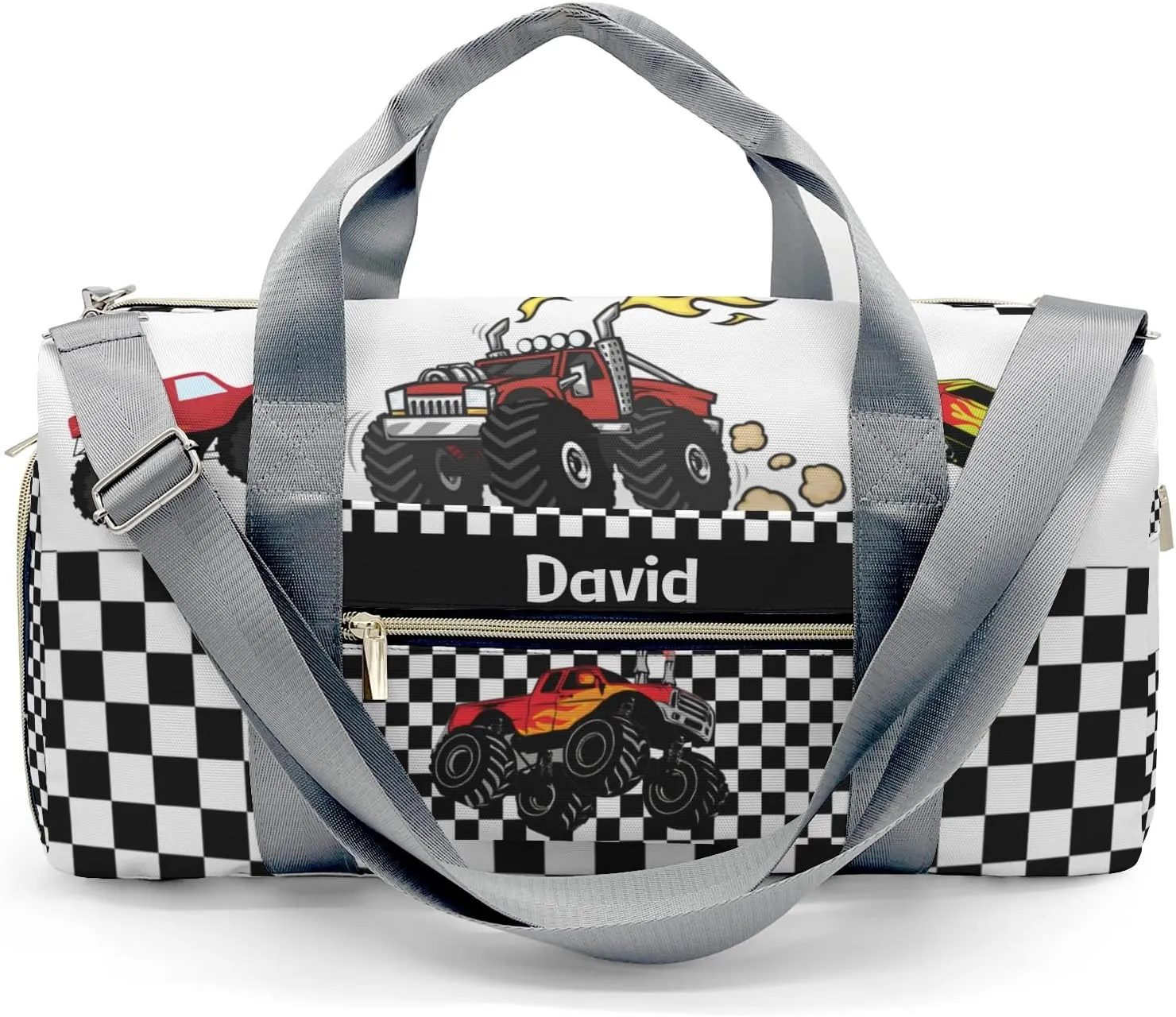 Personalized MultiFunction Monster Truck Check Kids Duffel Swim Bag for Boys,Customized Swim Duffle Bag for Boys Man Kids Gifts
