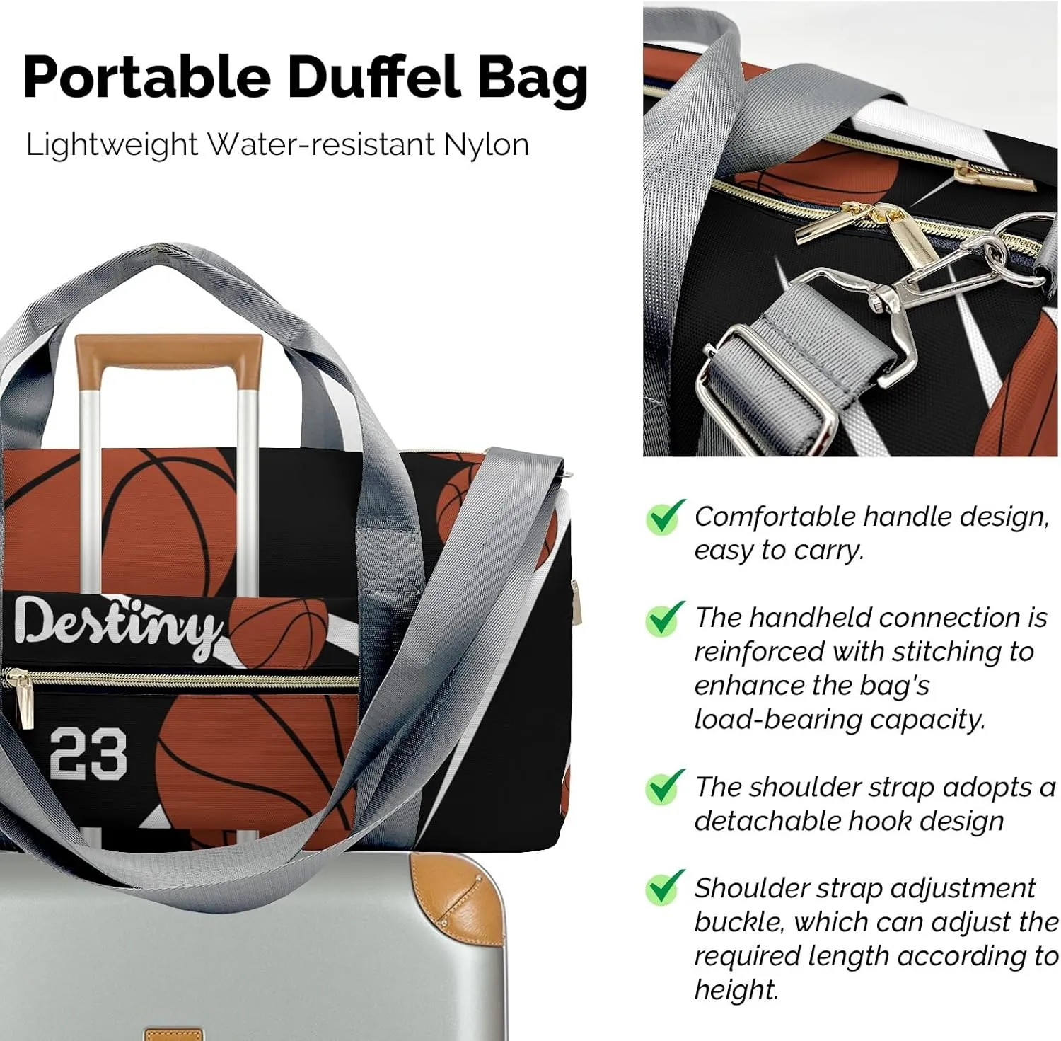 Personalized MultiFunction Number Sport Basketball Player Team Black Sport Dance Bag,Custom Duffle Bag Gym Bag Customized Travel Duffel Bag with Name or Text