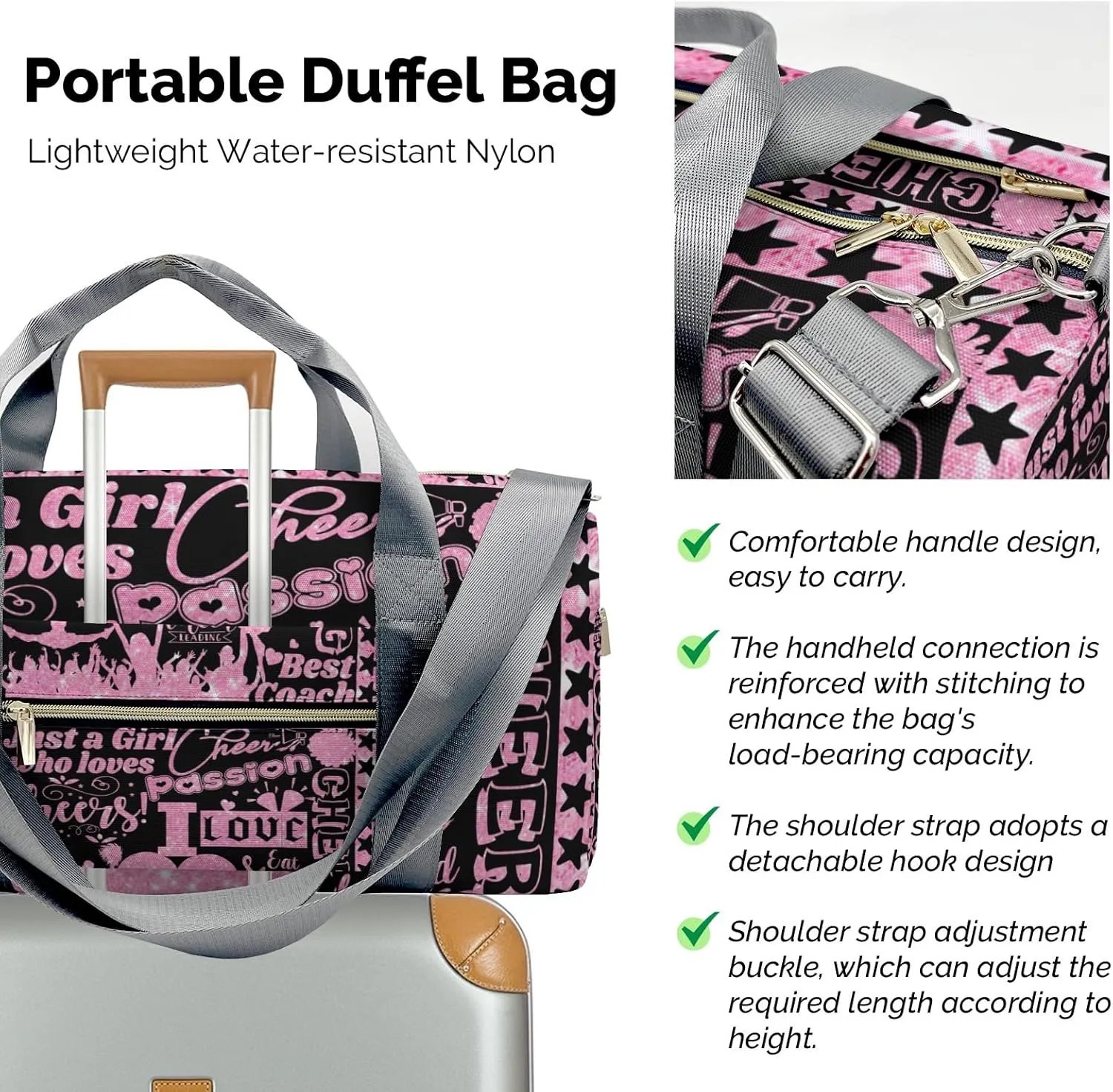 Personalized Name Sports Duffel Bags Love Cheerleading Star Coach Pom Gymnastics Travel Perform Training Casual Bag