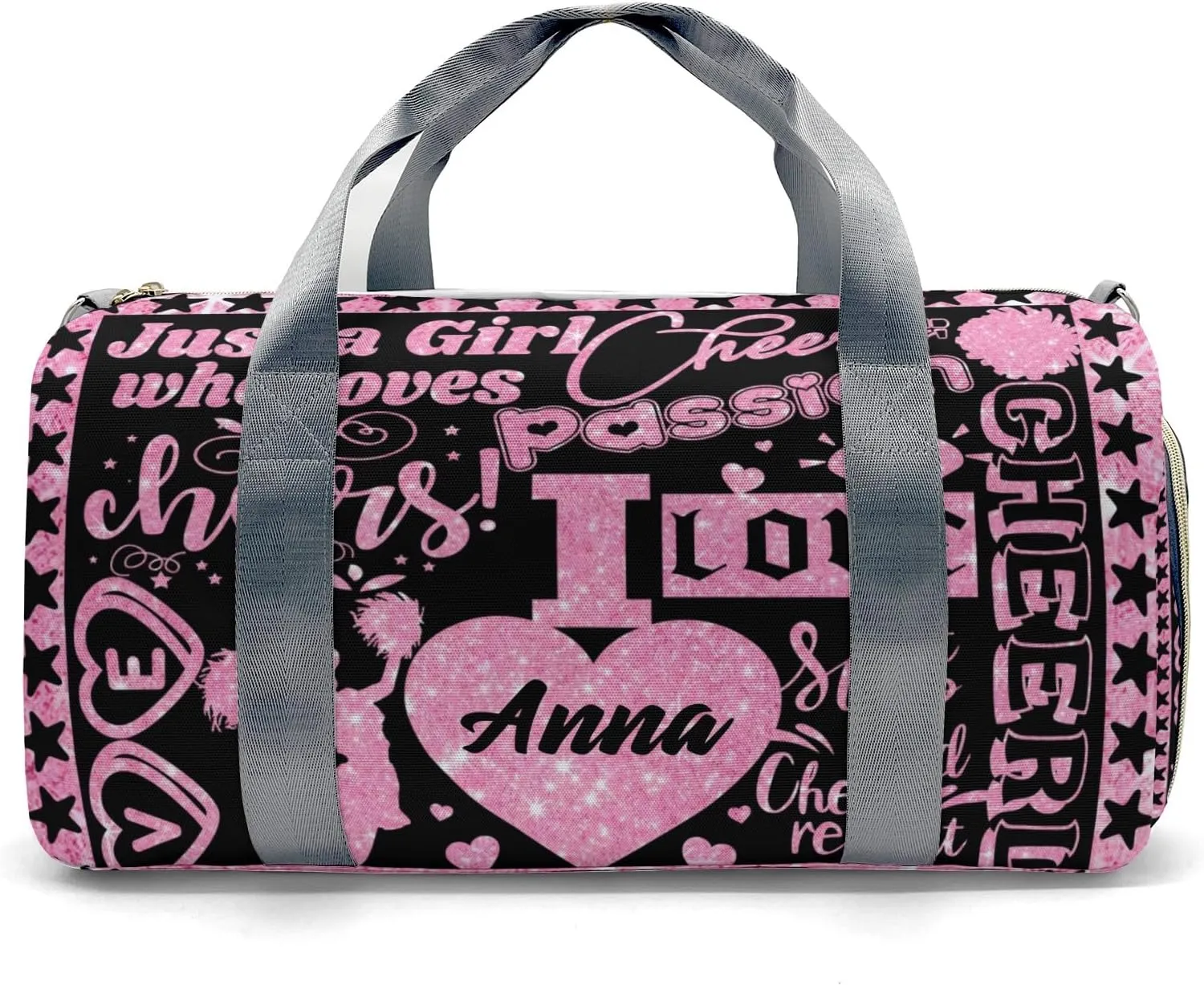 Personalized Name Sports Duffel Bags Love Cheerleading Star Coach Pom Gymnastics Travel Perform Training Casual Bag
