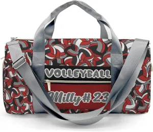 Personalized Name Sports Player Duffel Bags Volleyball Red Maroon Gray Black Travel Perform Training Casual Bag Student