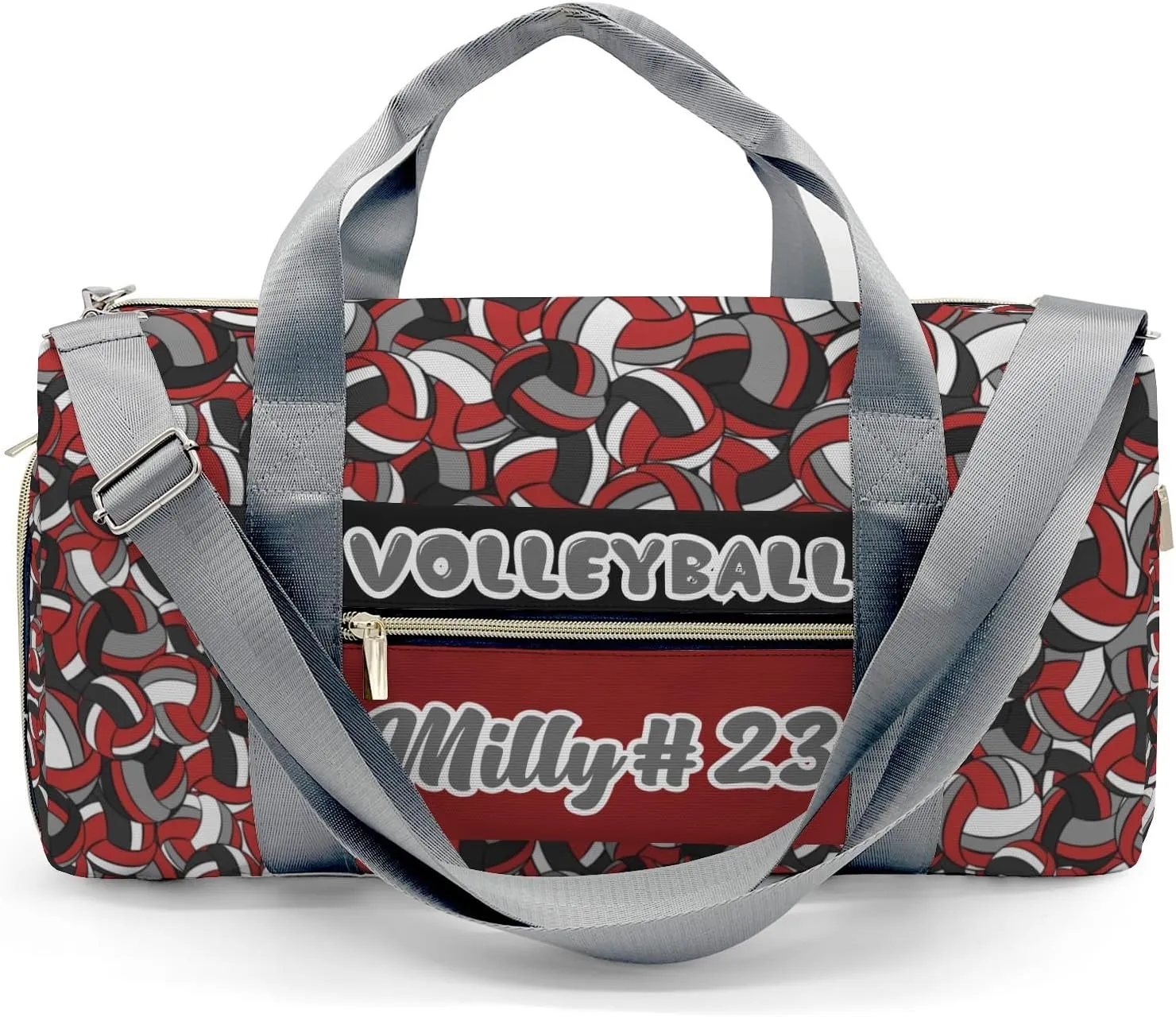 Personalized Name Sports Player Duffel Bags Volleyball Red Maroon Gray Black Travel Perform Training Casual Bag Student