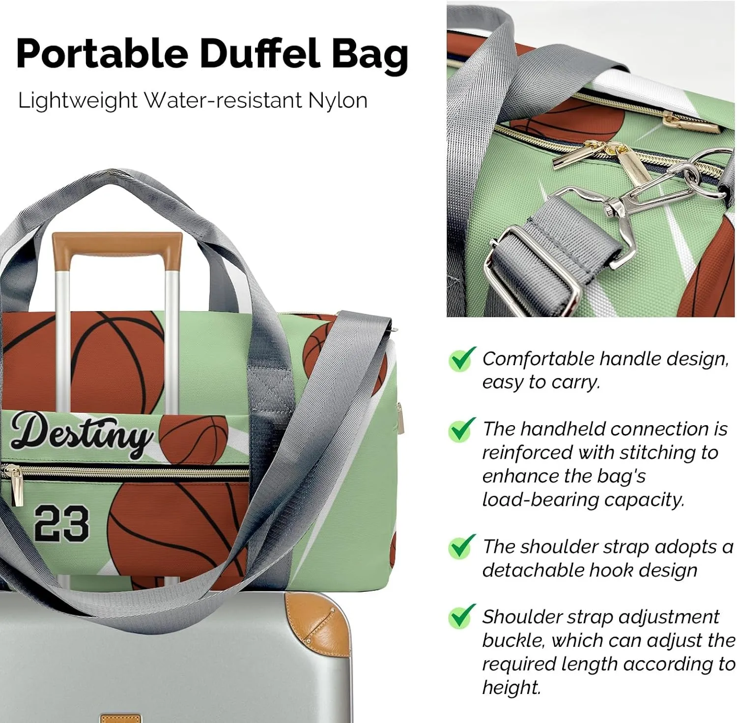 Personalized Number Sport Basketball Player Team Mint Dance Bag Girls Yoga Bag Dance Bag With Name,Patch Travel Duffel Bag Women Cheerleader Bag Sport Duffle Bag for Gym Ballet