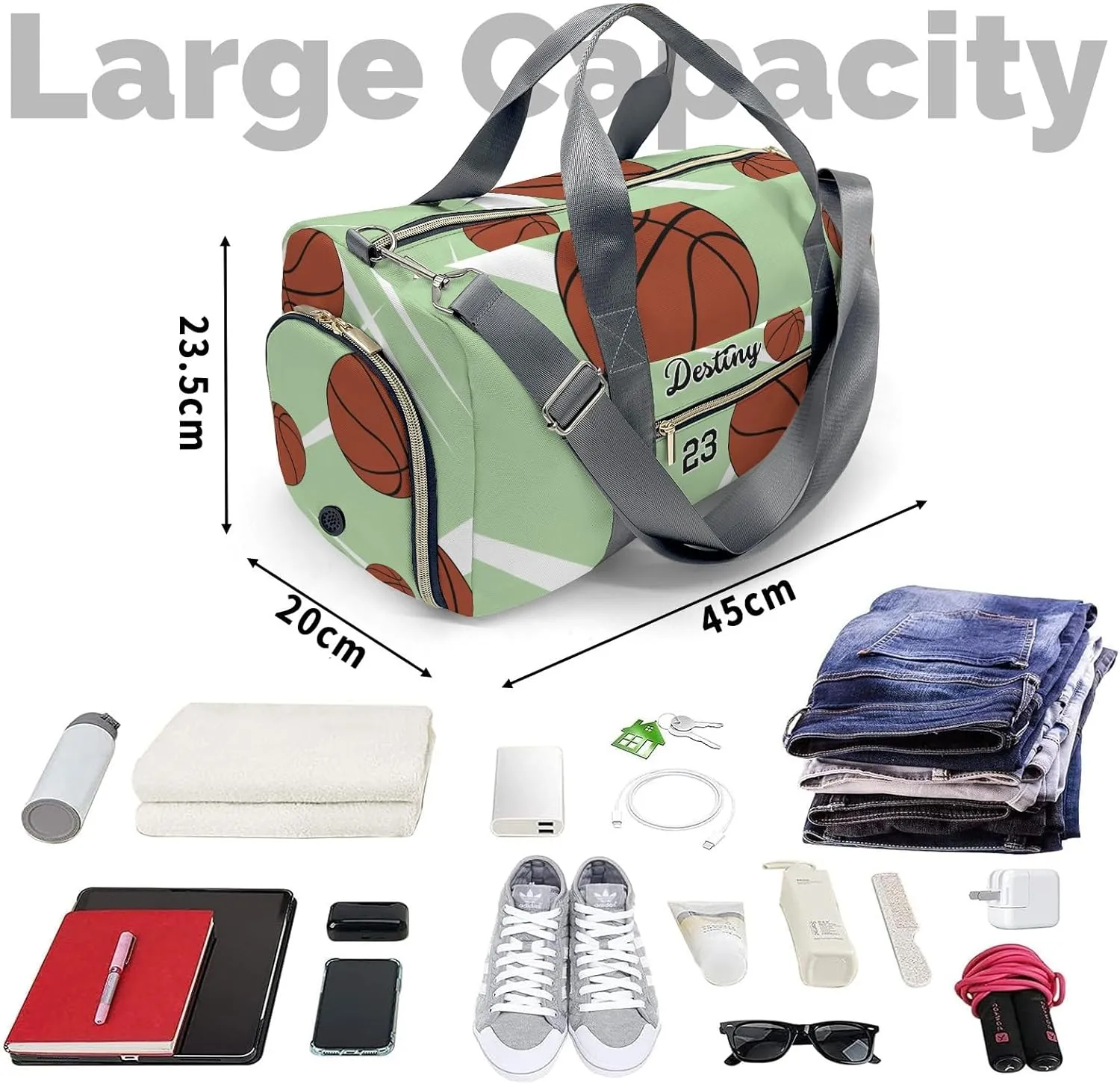 Personalized Number Sport Basketball Player Team Mint Dance Bag Girls Yoga Bag Dance Bag With Name,Patch Travel Duffel Bag Women Cheerleader Bag Sport Duffle Bag for Gym Ballet