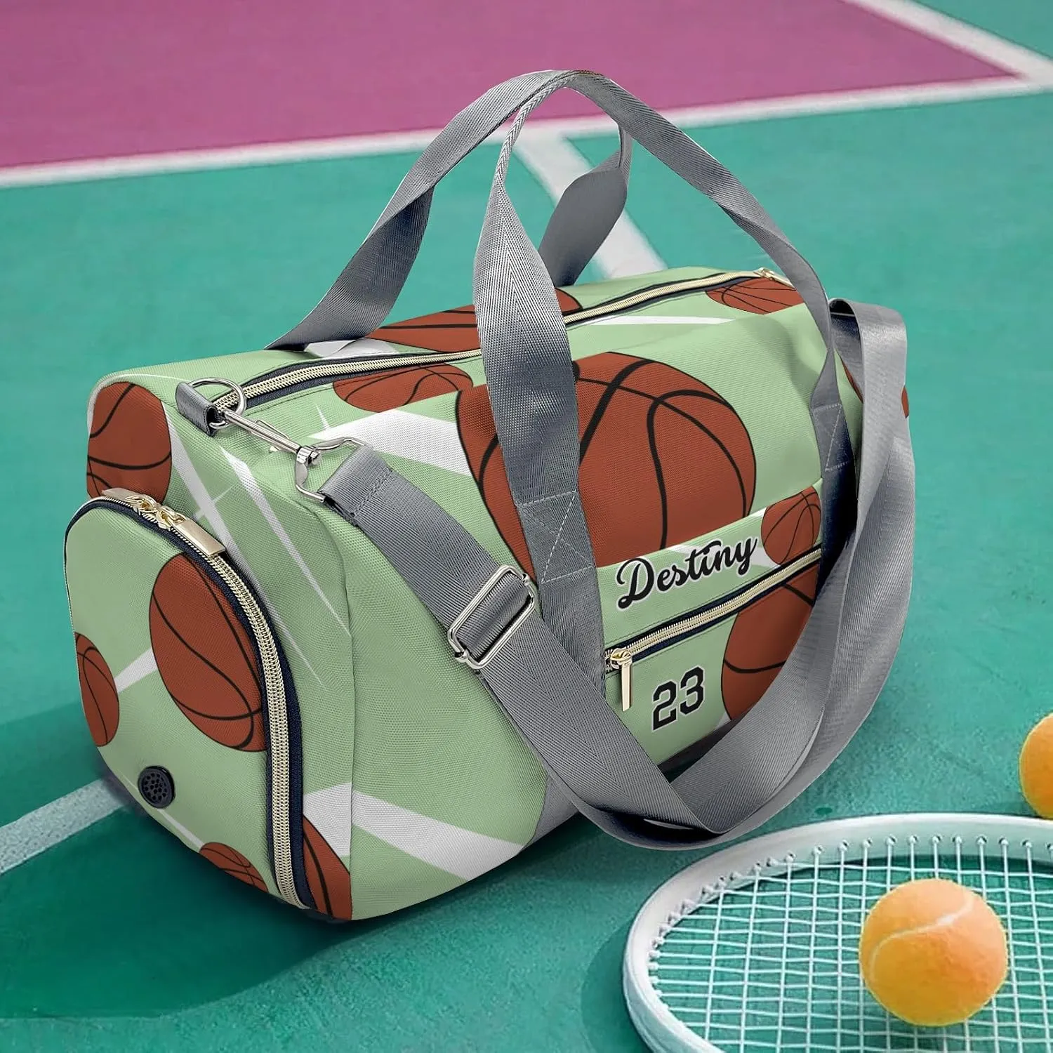 Personalized Number Sport Basketball Player Team Mint Dance Bag Girls Yoga Bag Dance Bag With Name,Patch Travel Duffel Bag Women Cheerleader Bag Sport Duffle Bag for Gym Ballet