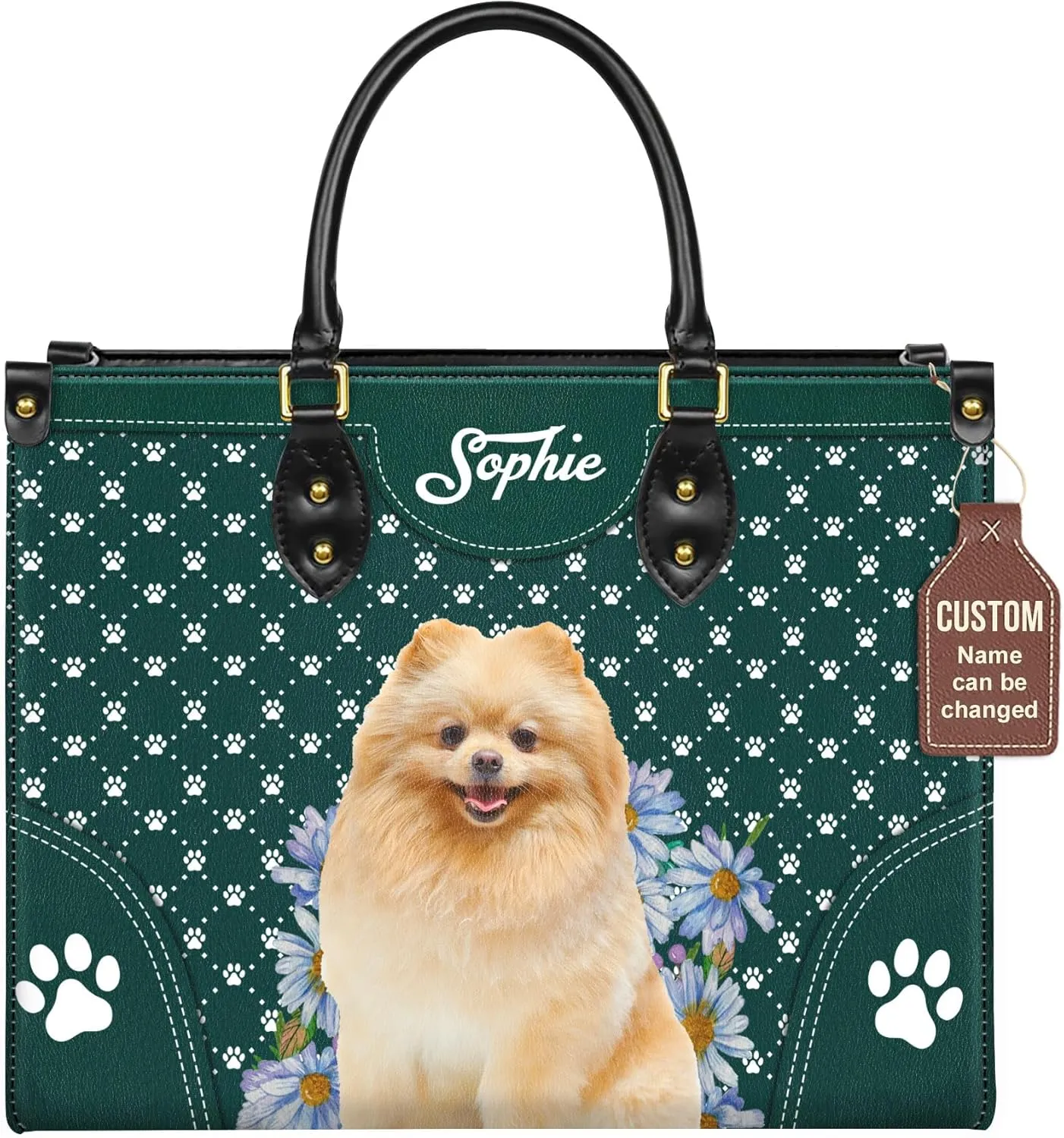 Personalized Pomeranian Dog Handbags, Custom Name Dog Leather Bags, Purses, Shoulder Bag, Gift For Dog Mom Dog Lover