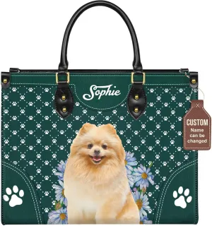 Personalized Pomeranian Dog Handbags, Custom Name Dog Leather Bags, Purses, Shoulder Bag, Gift For Dog Mom Dog Lover