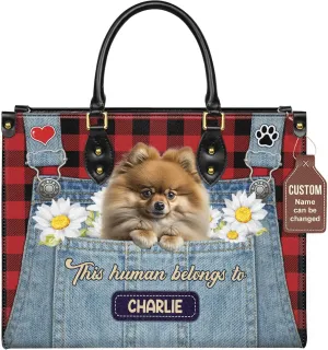 Personalized Pomeranian Dog Handbags, Custom Name Dog Leather Bags, Purses, Shoulder Bag, Gift For Dog Mom Dog Lover