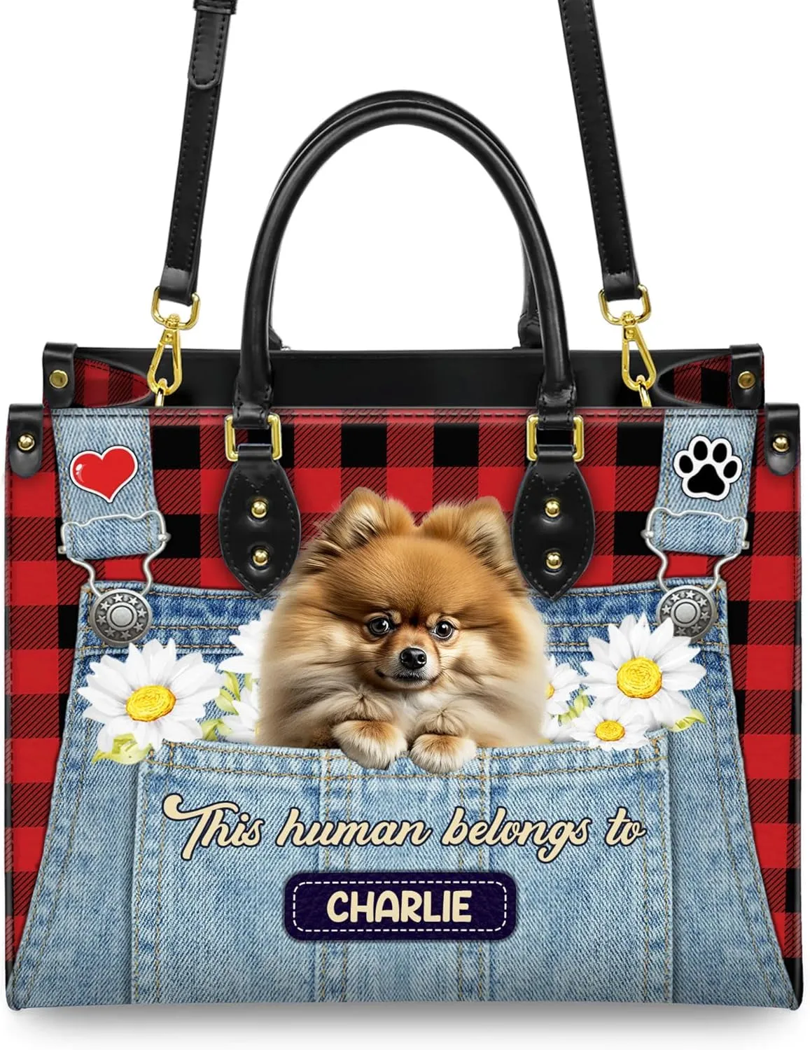 Personalized Pomeranian Dog Handbags, Custom Name Dog Leather Bags, Purses, Shoulder Bag, Gift For Dog Mom Dog Lover