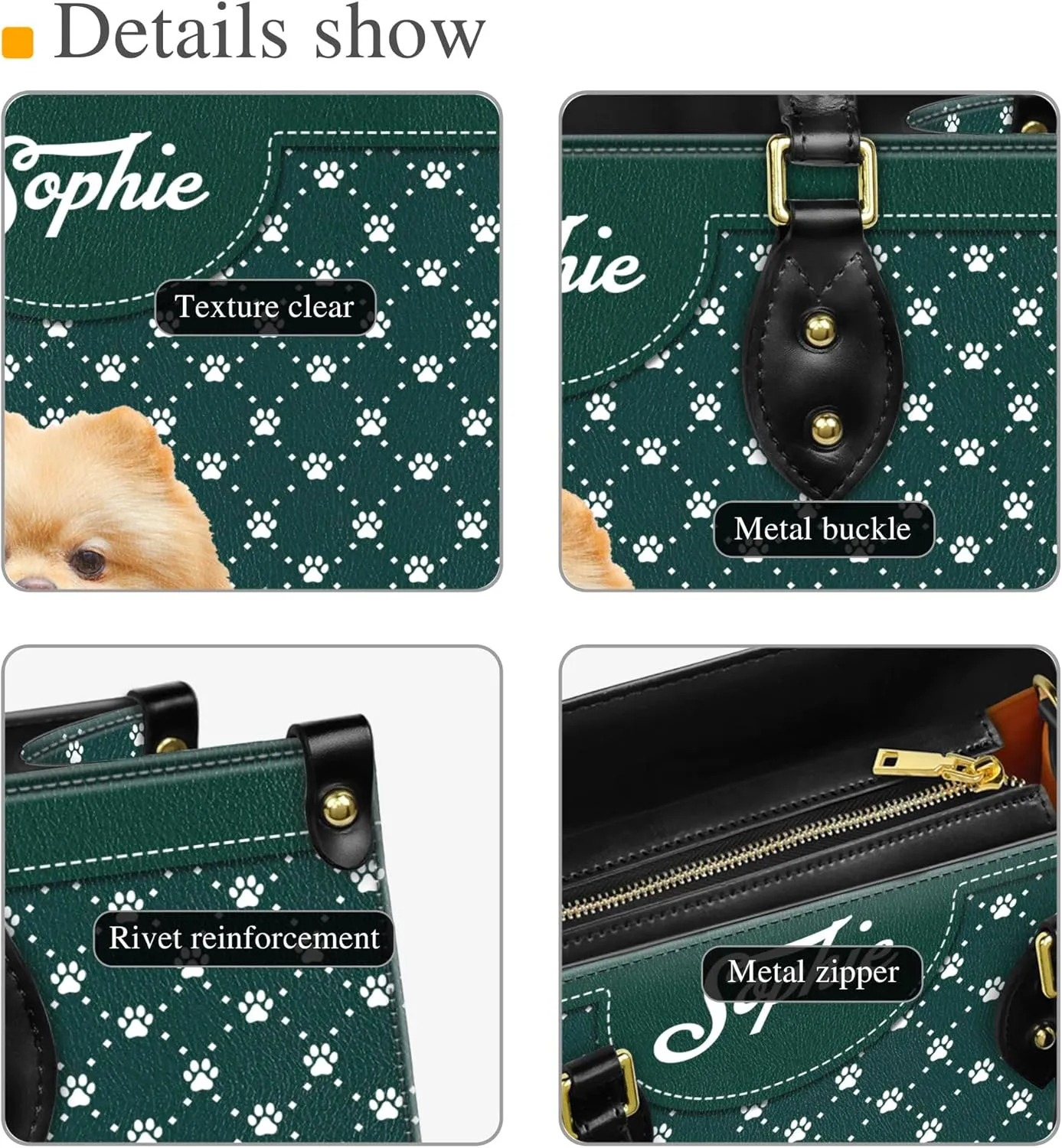 Personalized Pomeranian Dog Handbags, Custom Name Dog Leather Bags, Purses, Shoulder Bag, Gift For Dog Mom Dog Lover