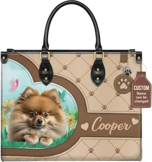 Personalized Pomeranian Dog Handbags, Custom Name Dog Leather Bags, Purses, Shoulder Bag, Gift For Dog Mom Dog Lover