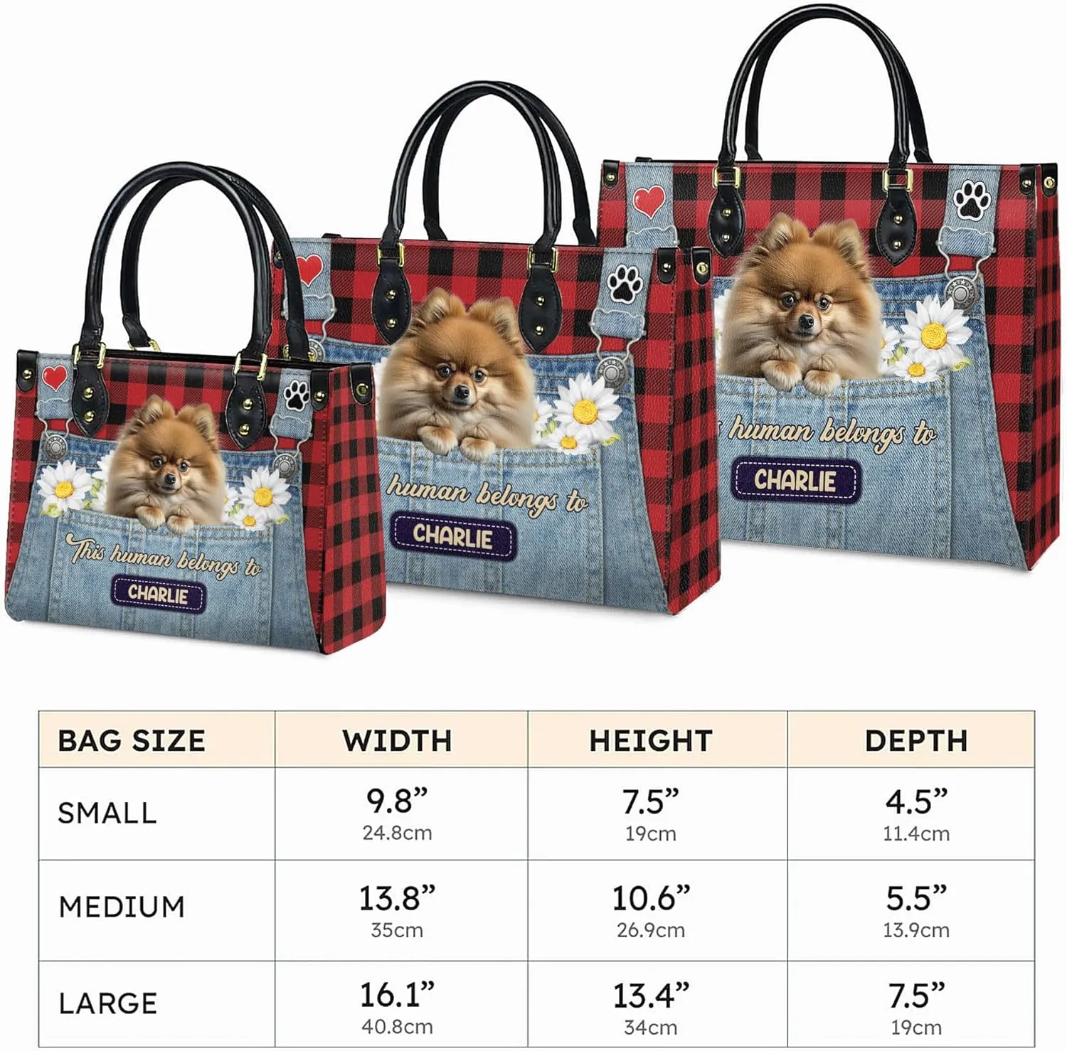 Personalized Pomeranian Dog Handbags, Custom Name Dog Leather Bags, Purses, Shoulder Bag, Gift For Dog Mom Dog Lover
