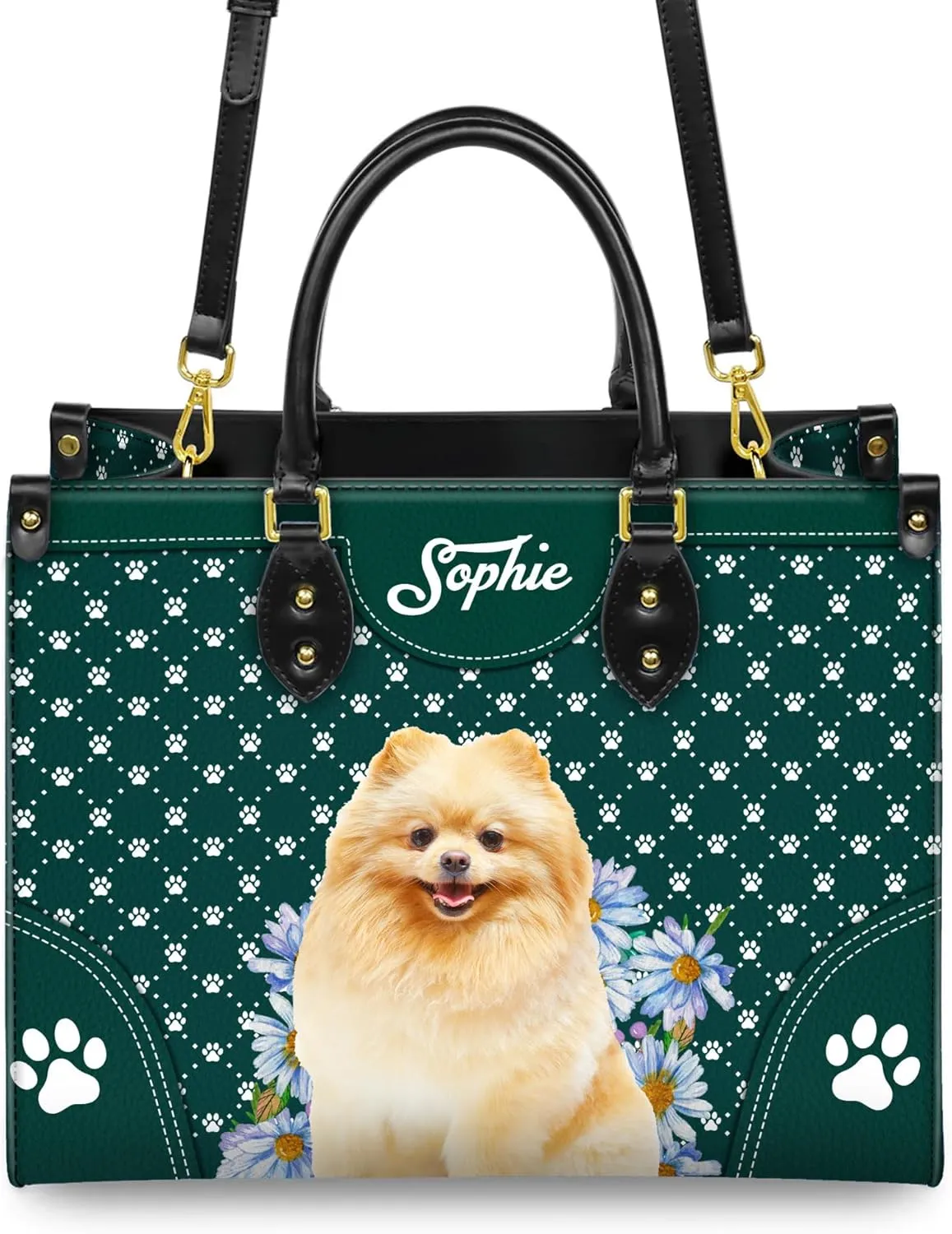 Personalized Pomeranian Dog Handbags, Custom Name Dog Leather Bags, Purses, Shoulder Bag, Gift For Dog Mom Dog Lover
