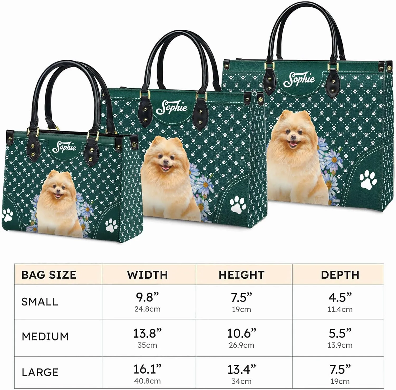 Personalized Pomeranian Dog Handbags, Custom Name Dog Leather Bags, Purses, Shoulder Bag, Gift For Dog Mom Dog Lover