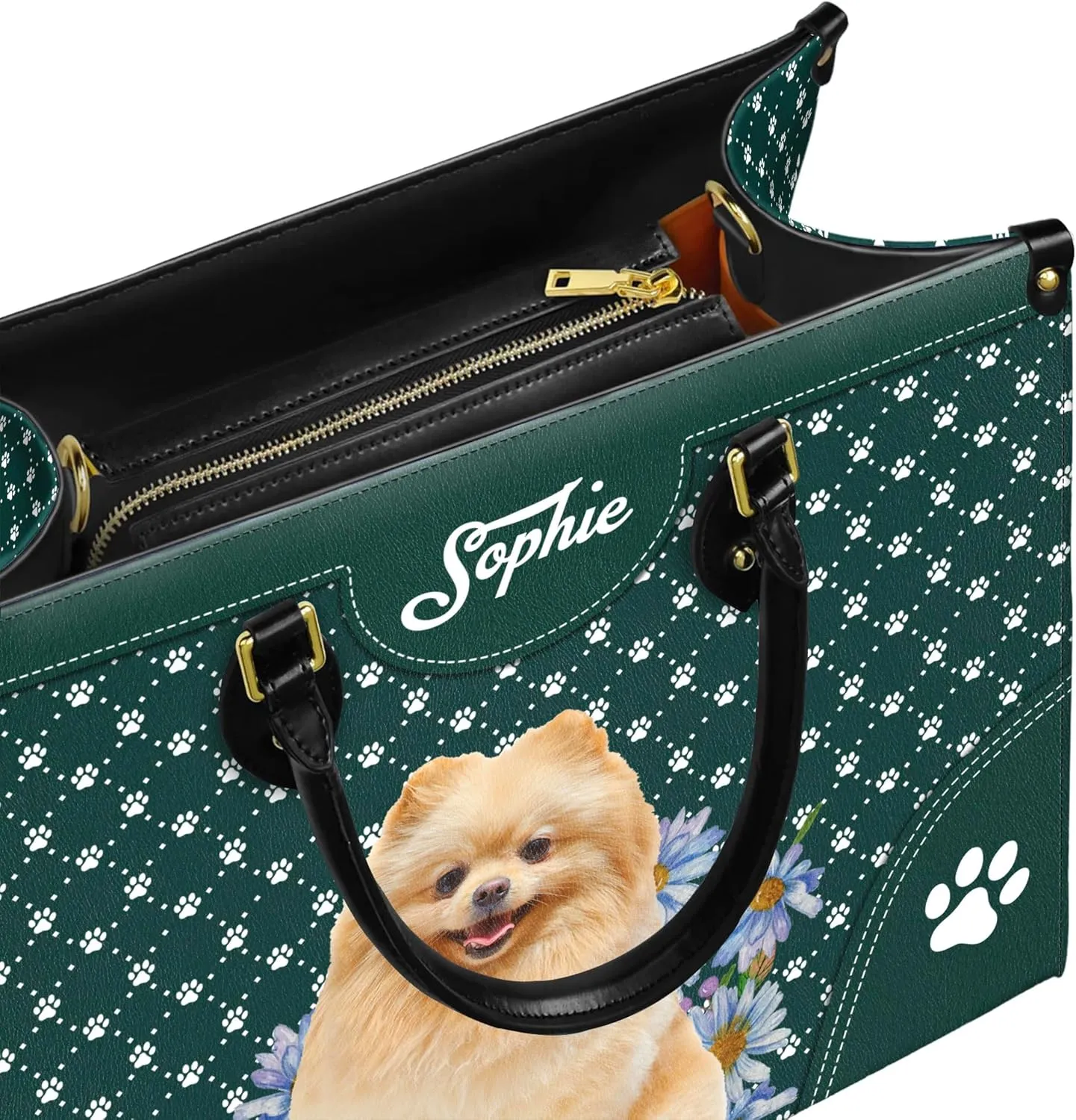 Personalized Pomeranian Dog Handbags, Custom Name Dog Leather Bags, Purses, Shoulder Bag, Gift For Dog Mom Dog Lover