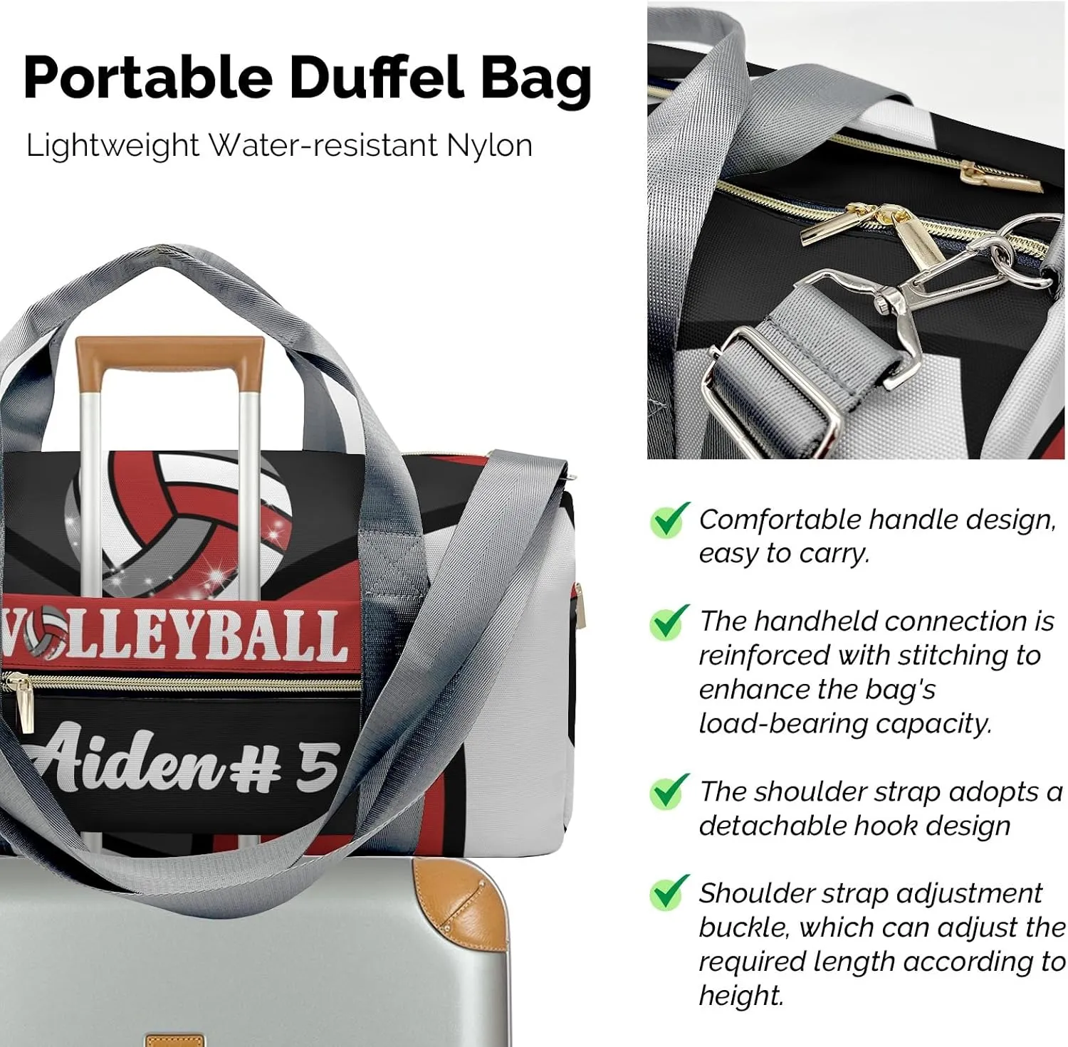Personalized Red Volleyball Duffle Bag with Name for Women Girl Custom Travel Perform Training Bag