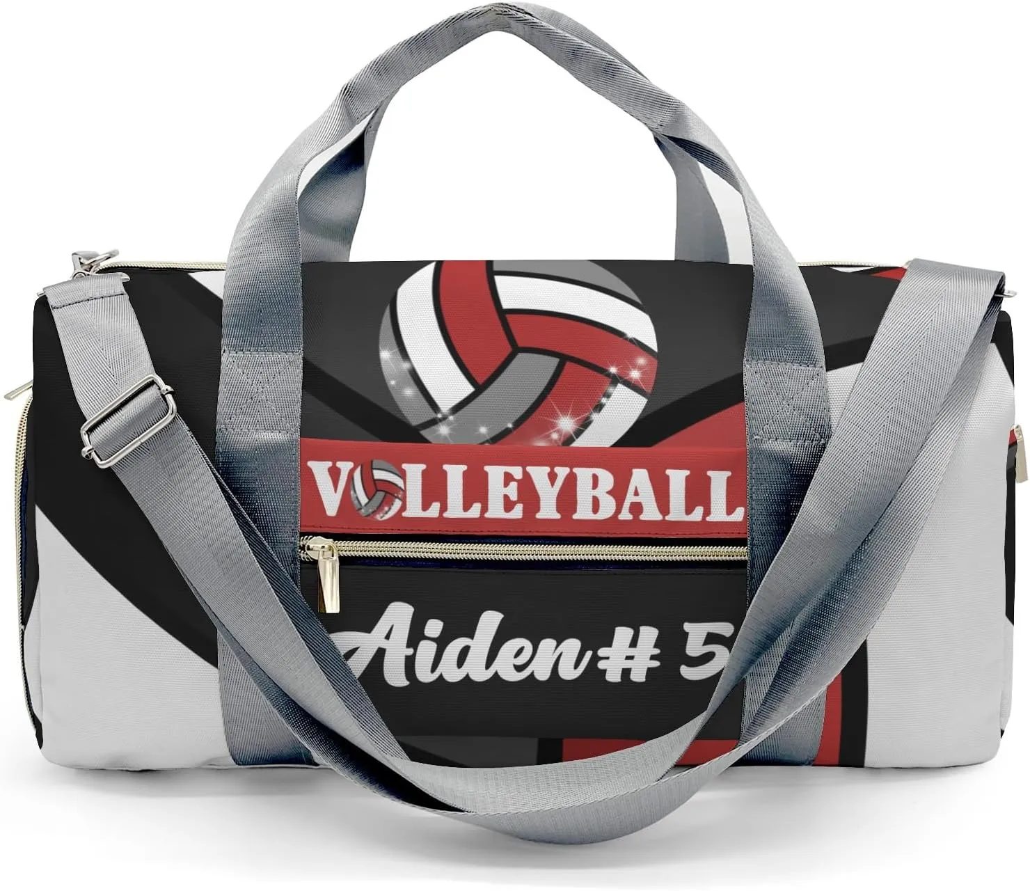Personalized Red Volleyball Duffle Bag with Name for Women Girl Custom Travel Perform Training Bag