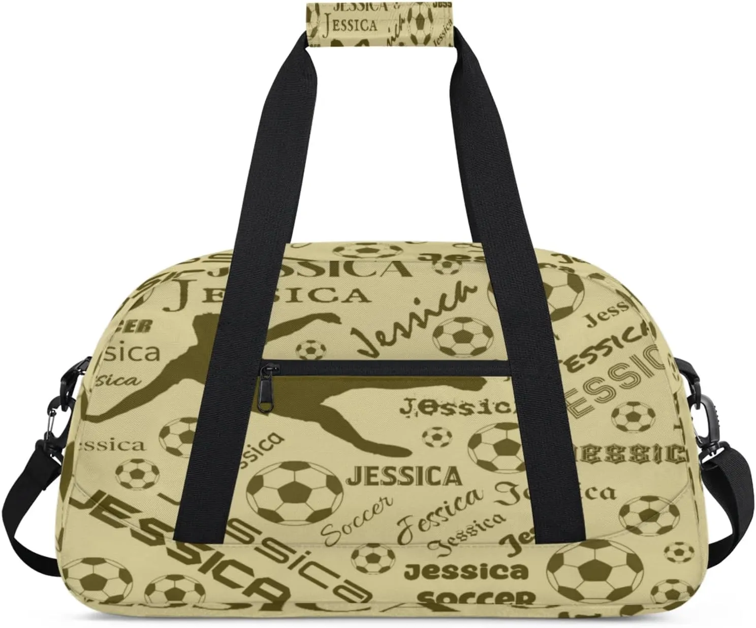 Personalized Soccer Sports Duffel Bag for Women, Custom Travel Gym Bags Birthday Gifts with Your Name, Cheer Dance Overnight Weekender Bag Brown