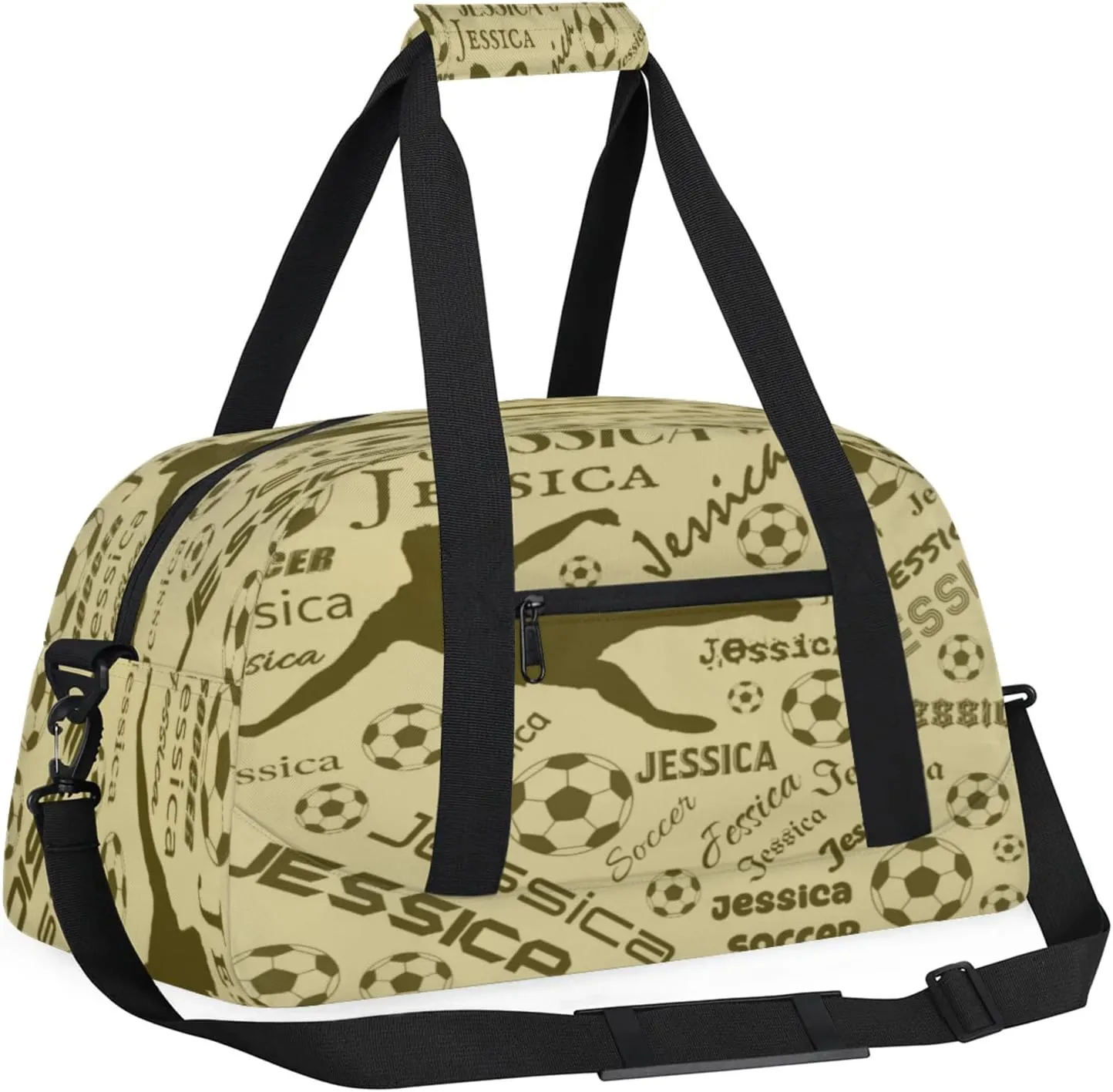 Personalized Soccer Sports Duffel Bag for Women, Custom Travel Gym Bags Birthday Gifts with Your Name, Cheer Dance Overnight Weekender Bag Brown