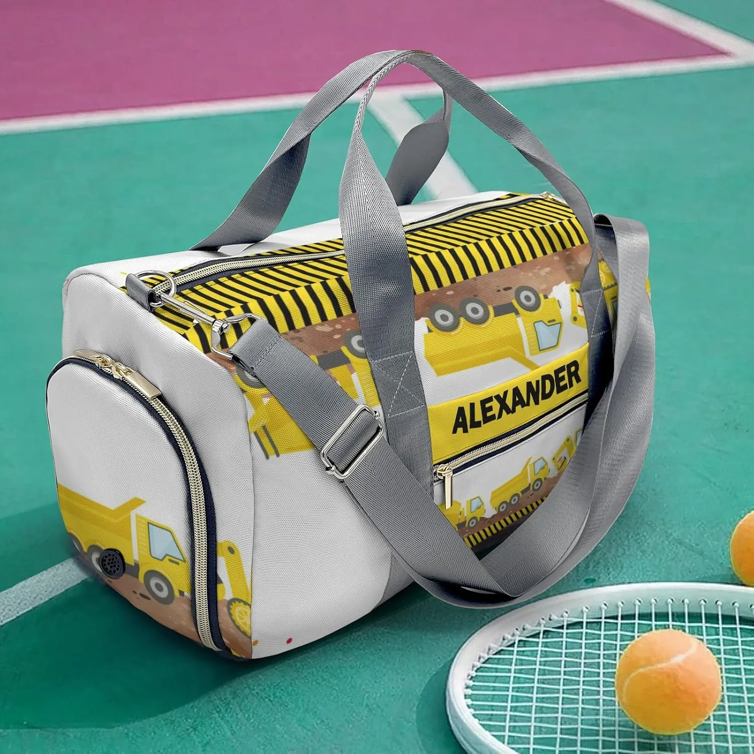 Personalized Sport Dance Bag,Construction Truck Custom Duffle Bag Gym Bag Customized Travel Duffel Bag with Name or Text