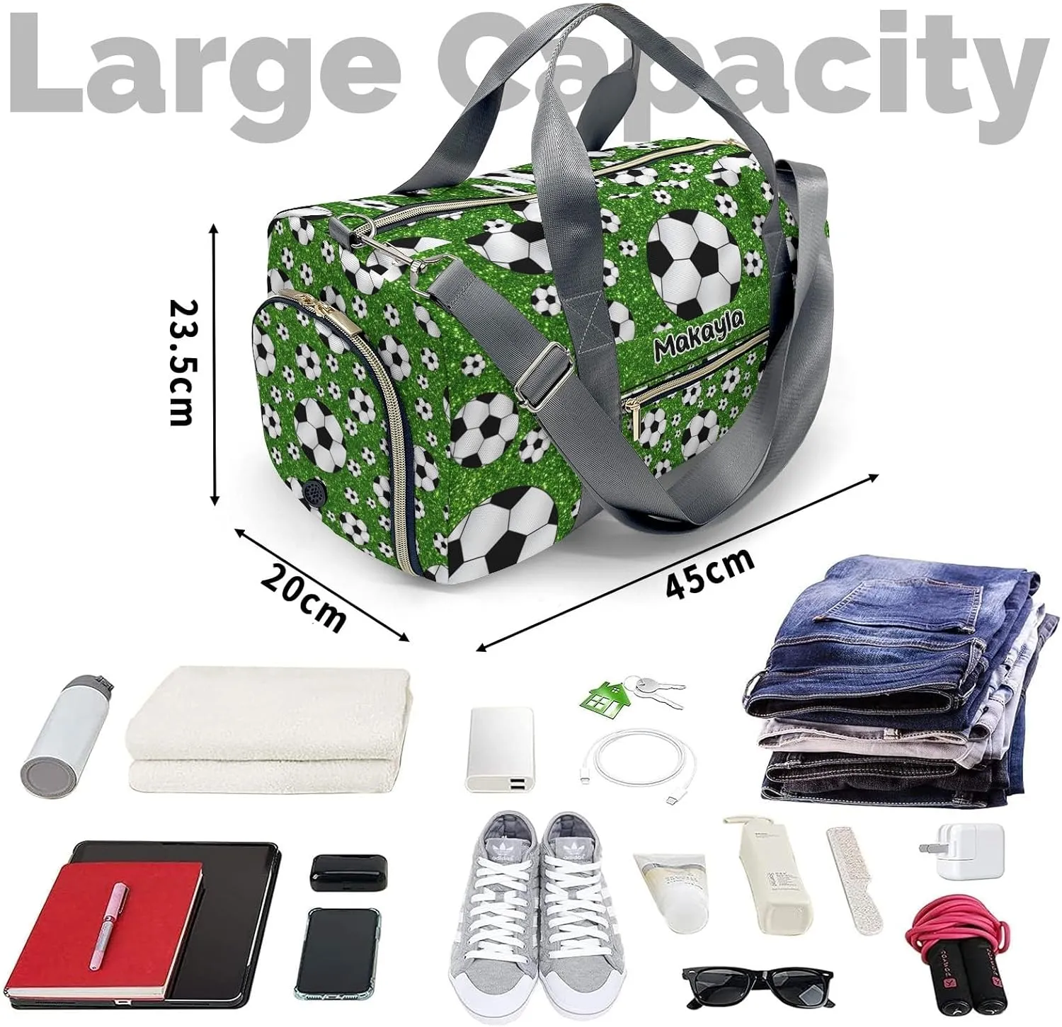 Personalized Sport Dance Bag,Sport Soccer Balls Forest Glitter Custom Duffle Bag Gym Bag Customized Travel Duffel Bag with Name or Text