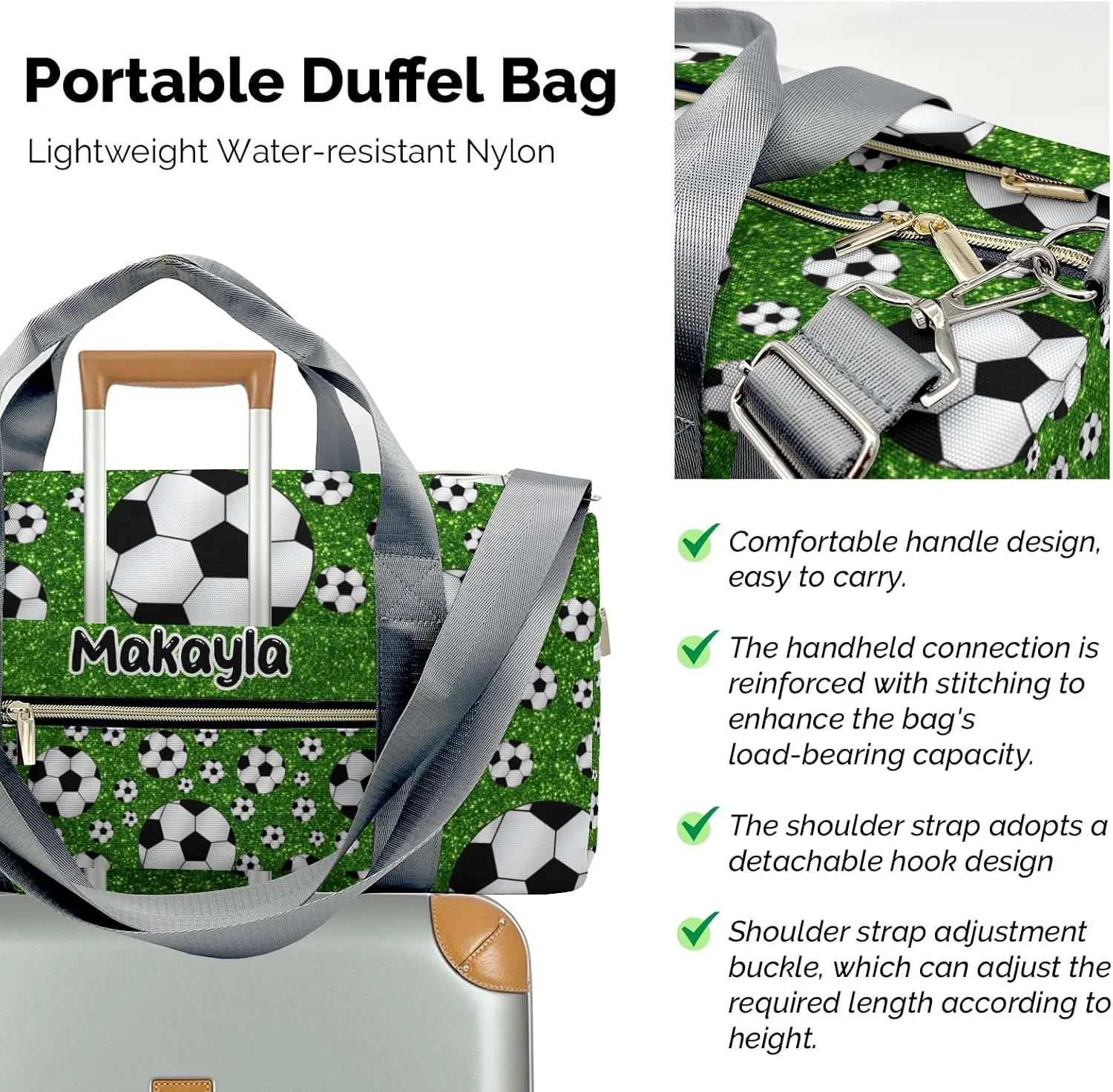 Personalized Sport Dance Bag,Sport Soccer Balls Forest Glitter Custom Duffle Bag Gym Bag Customized Travel Duffel Bag with Name or Text