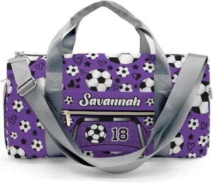 Personalized Sport Soccer Balls Team Number Purple Dance Bag Girls Yoga Bag Dance Bag With Name,Patch Travel Duffel Bag Women Cheerleader Bag Sport Duffle Bag for Gym Ballet