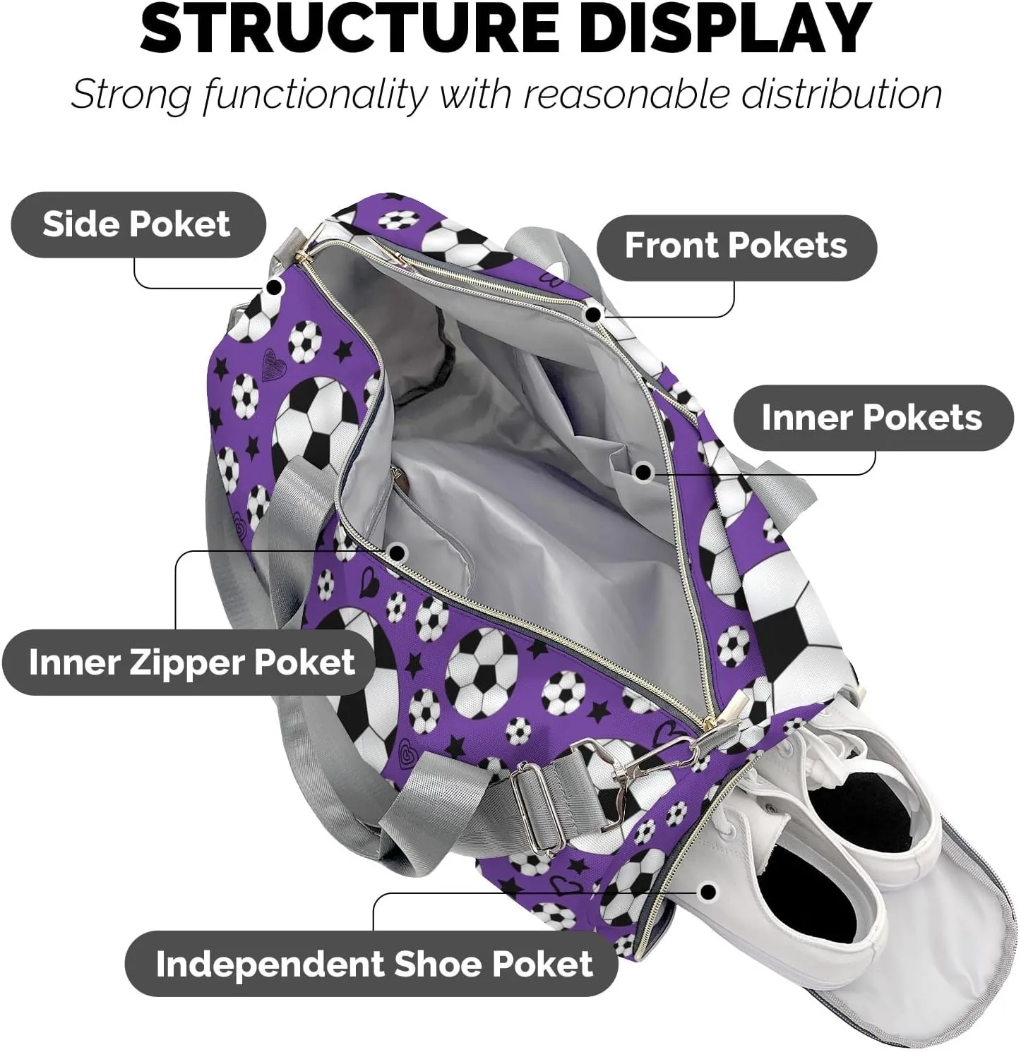 Personalized Sport Soccer Balls Team Number Purple Dance Bag Girls Yoga Bag Dance Bag With Name,Patch Travel Duffel Bag Women Cheerleader Bag Sport Duffle Bag for Gym Ballet