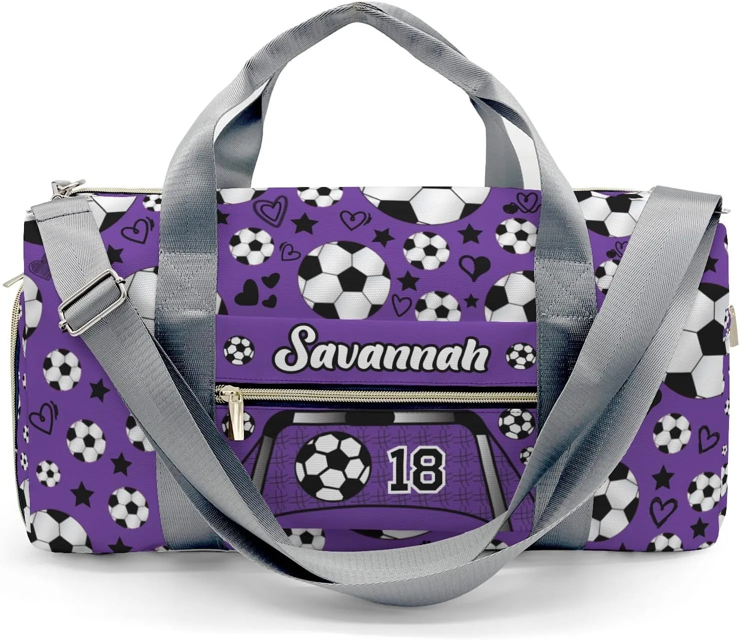 Personalized Sport Soccer Balls Team Number Purple Dance Bag Girls Yoga Bag Dance Bag With Name,Patch Travel Duffel Bag Women Cheerleader Bag Sport Duffle Bag for Gym Ballet