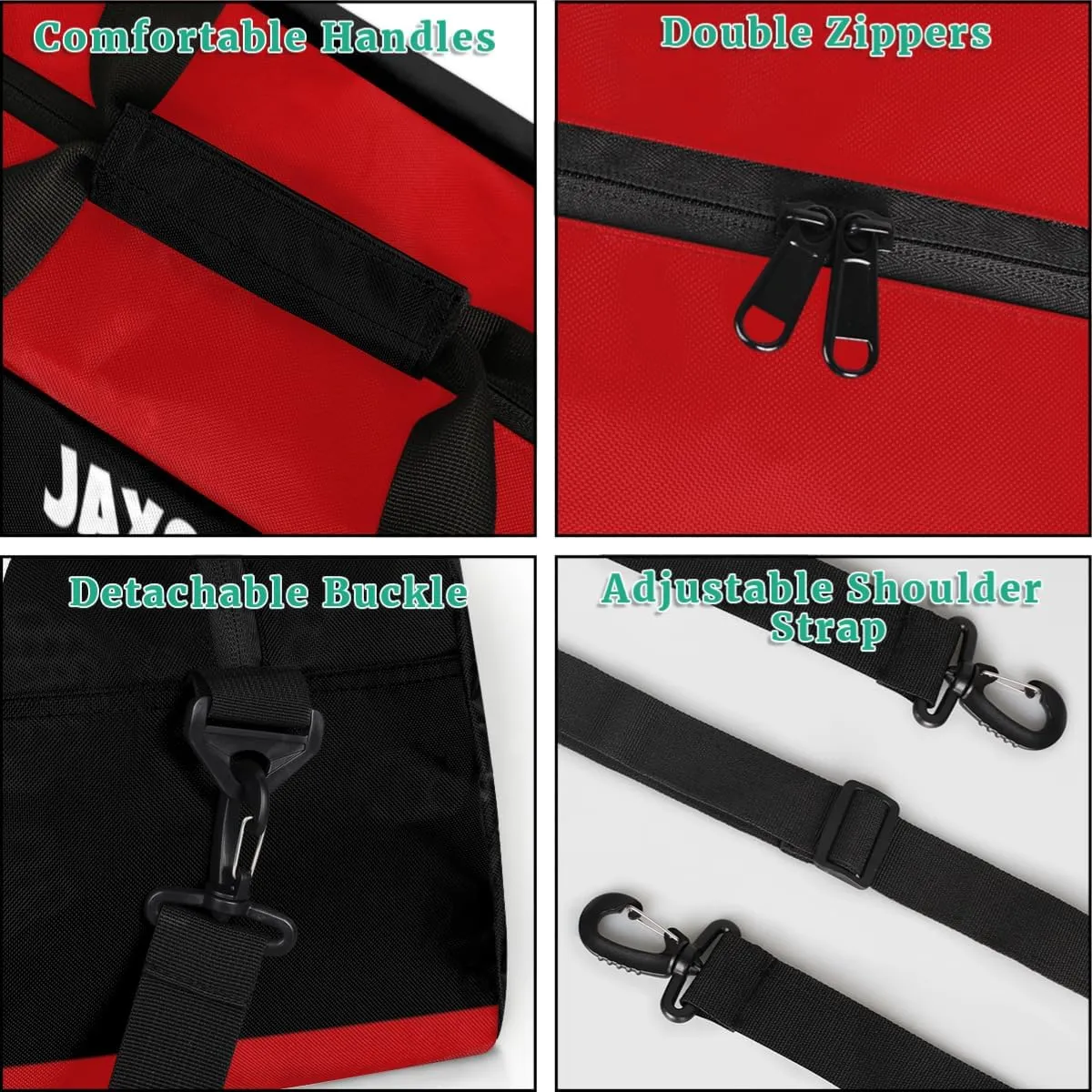Personalized Sports Duffel Bags Name Boys, Custom Gym Weekender Overnight Sleepover Bag Waterproof Training Duffel Bag for Travel, Black Red Soccer